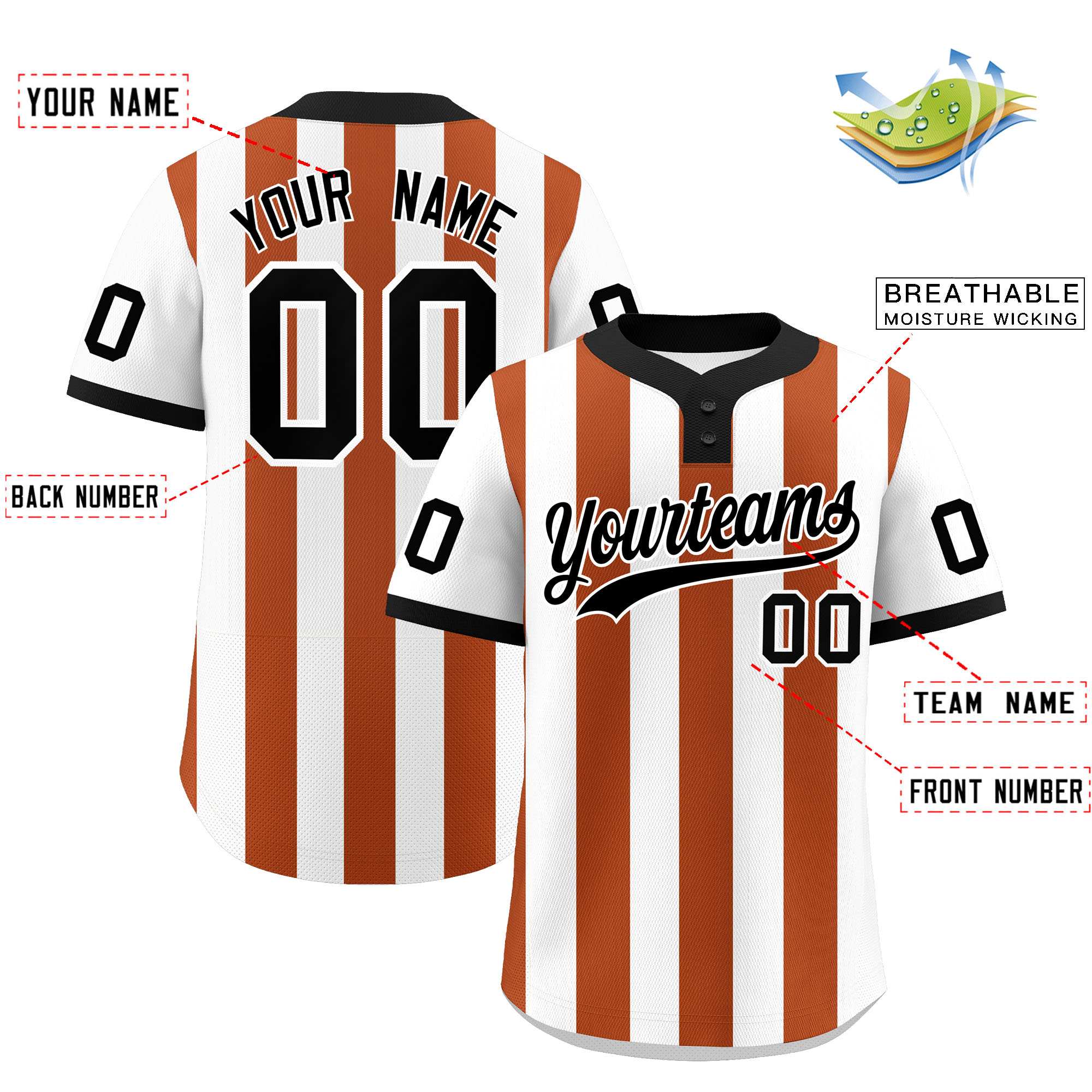 Custom White Texas Orange Stripe Fashion Authentic Two-Button Baseball Jersey| KXKSHOP