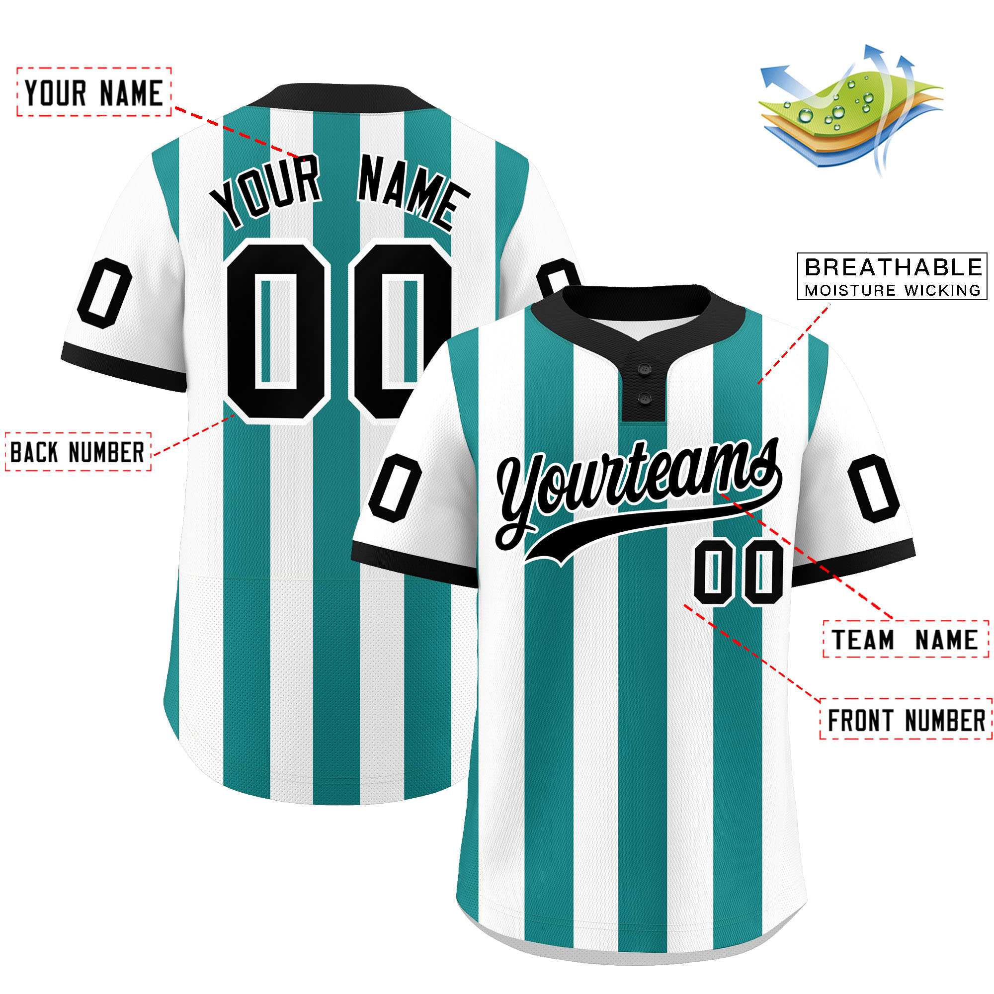 Custom White Aqua Stripe Fashion Authentic Two-Button Baseball Jersey| KXKSHOP