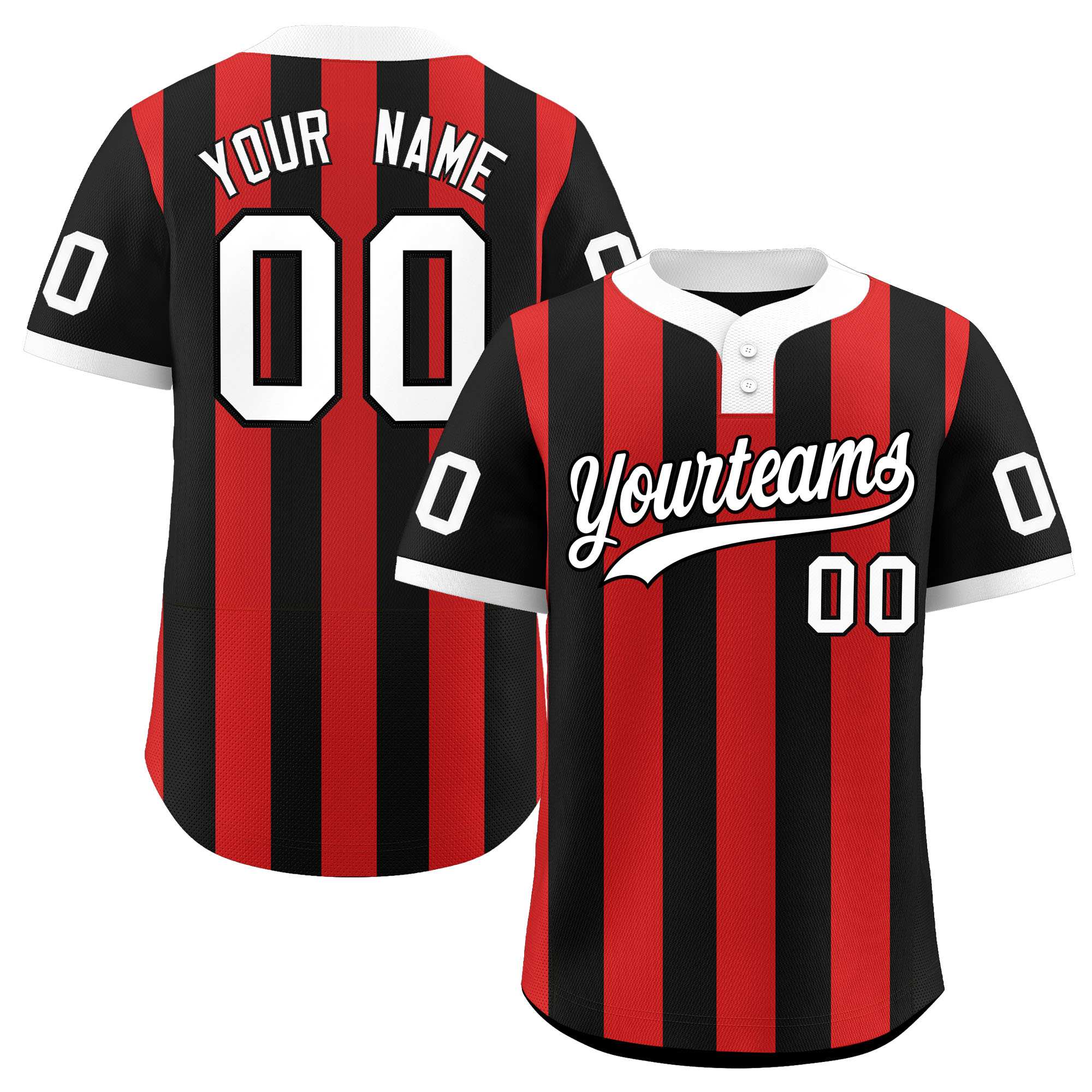 Custom Black Red Stripe Fashion Authentic Two-Button Baseball Jersey| KXKSHOP