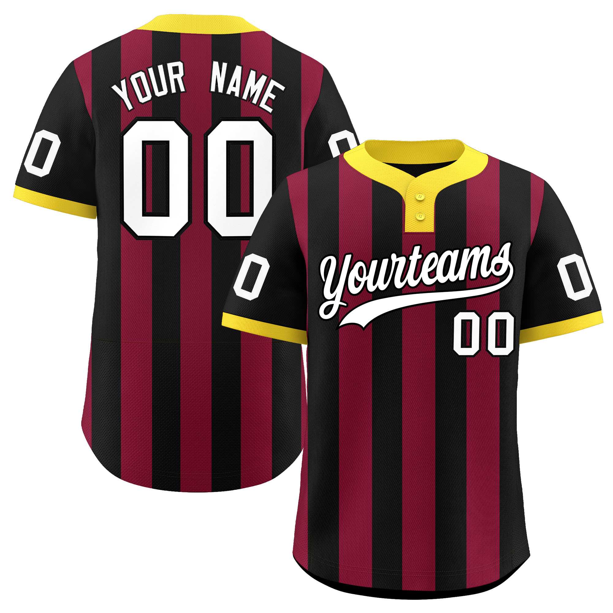 Custom Black Crimson Stripe Fashion Authentic Two-Button Baseball Jersey| KXKSHOP