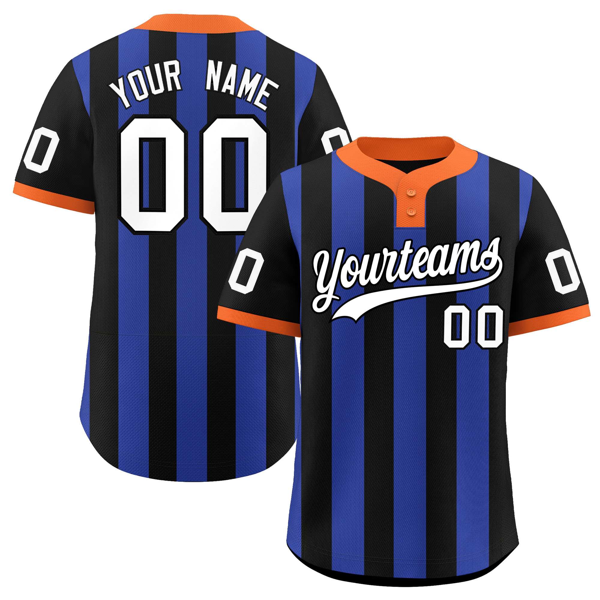 Custom Black Royal Stripe Fashion Authentic Two-Button Baseball Jersey| KXKSHOP