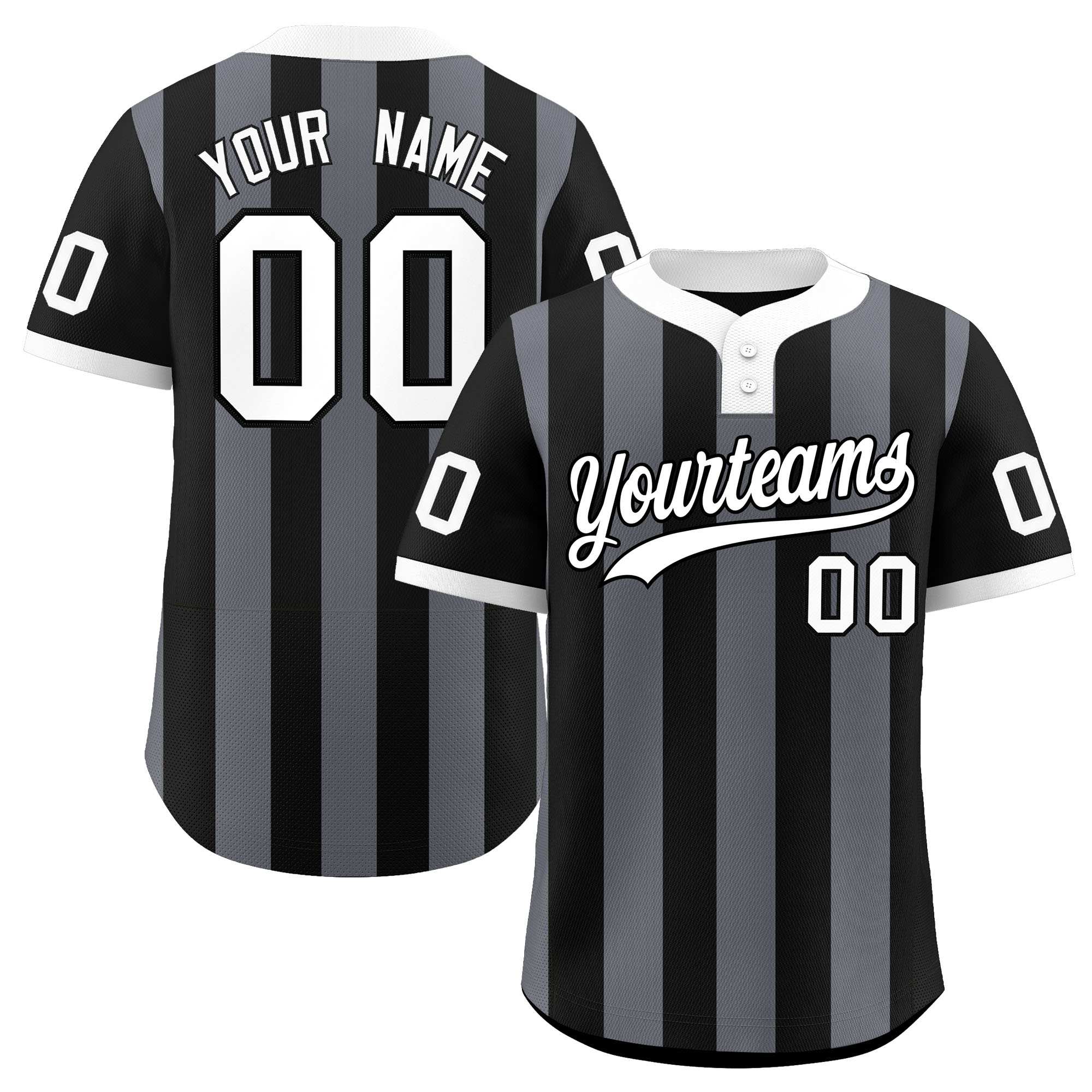 Custom Black Dark Gray Stripe Fashion Authentic Two-Button Baseball Jersey| KXKSHOP