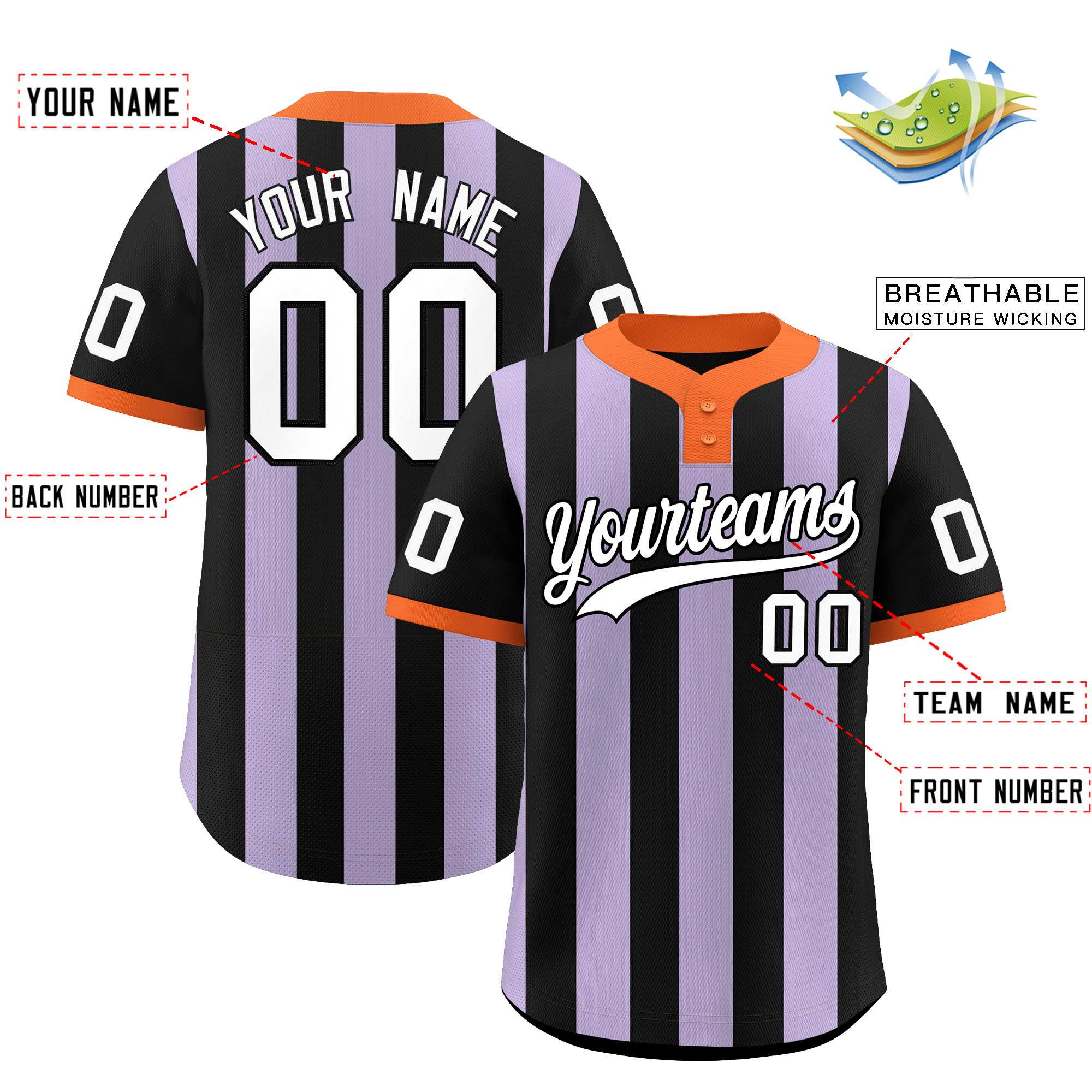 Custom Black Light Purple Stripe Fashion Authentic Two-Button Baseball Jersey| KXKSHOP