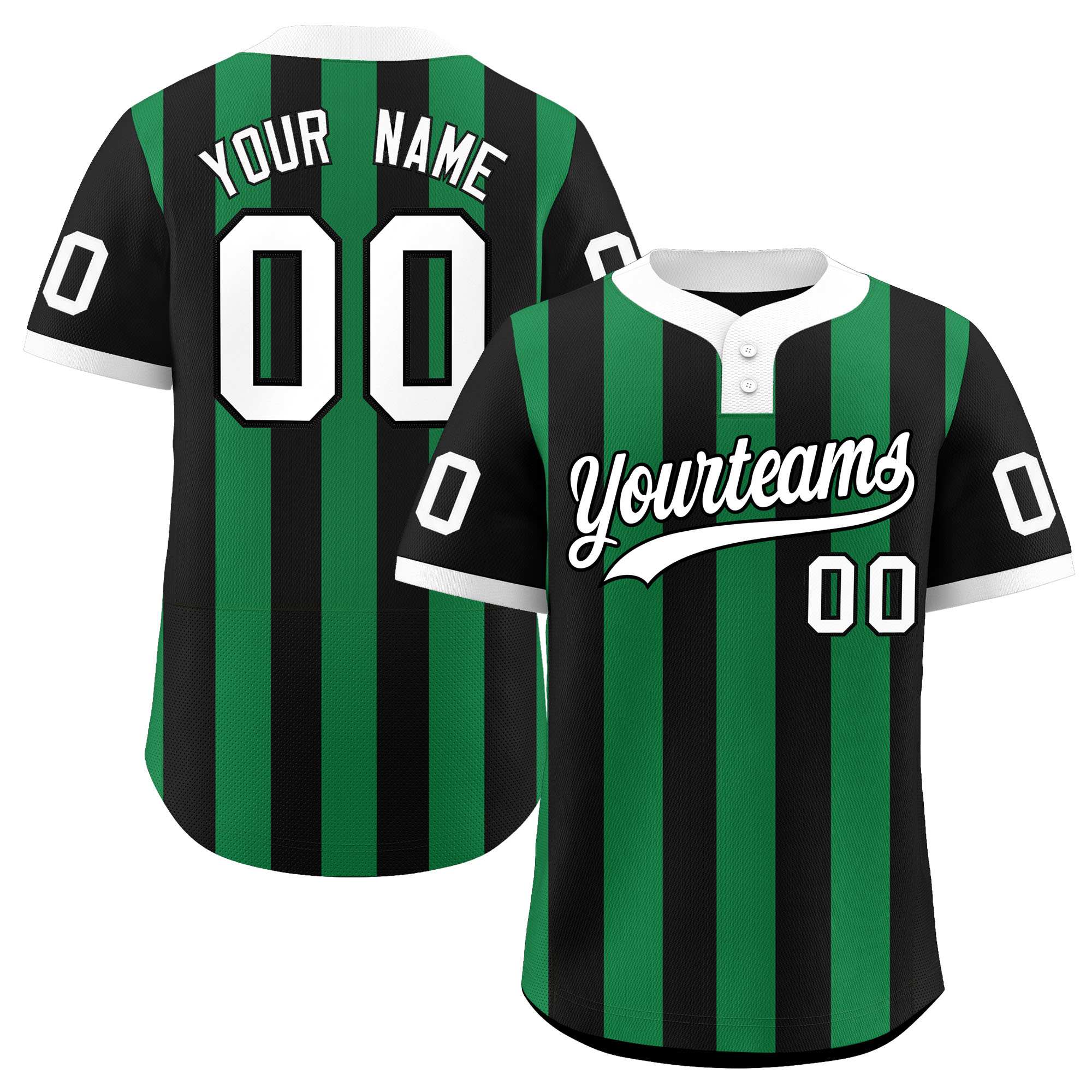 Custom Black Kelly Green Stripe Fashion Authentic Two-Button Baseball Jersey| KXKSHOP