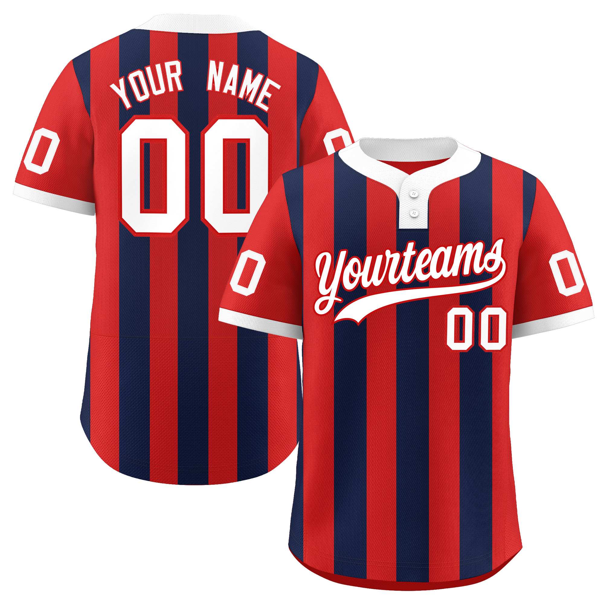 Custom Red Navy Stripe Fashion Authentic Two-Button Baseball Jersey| KXKSHOP