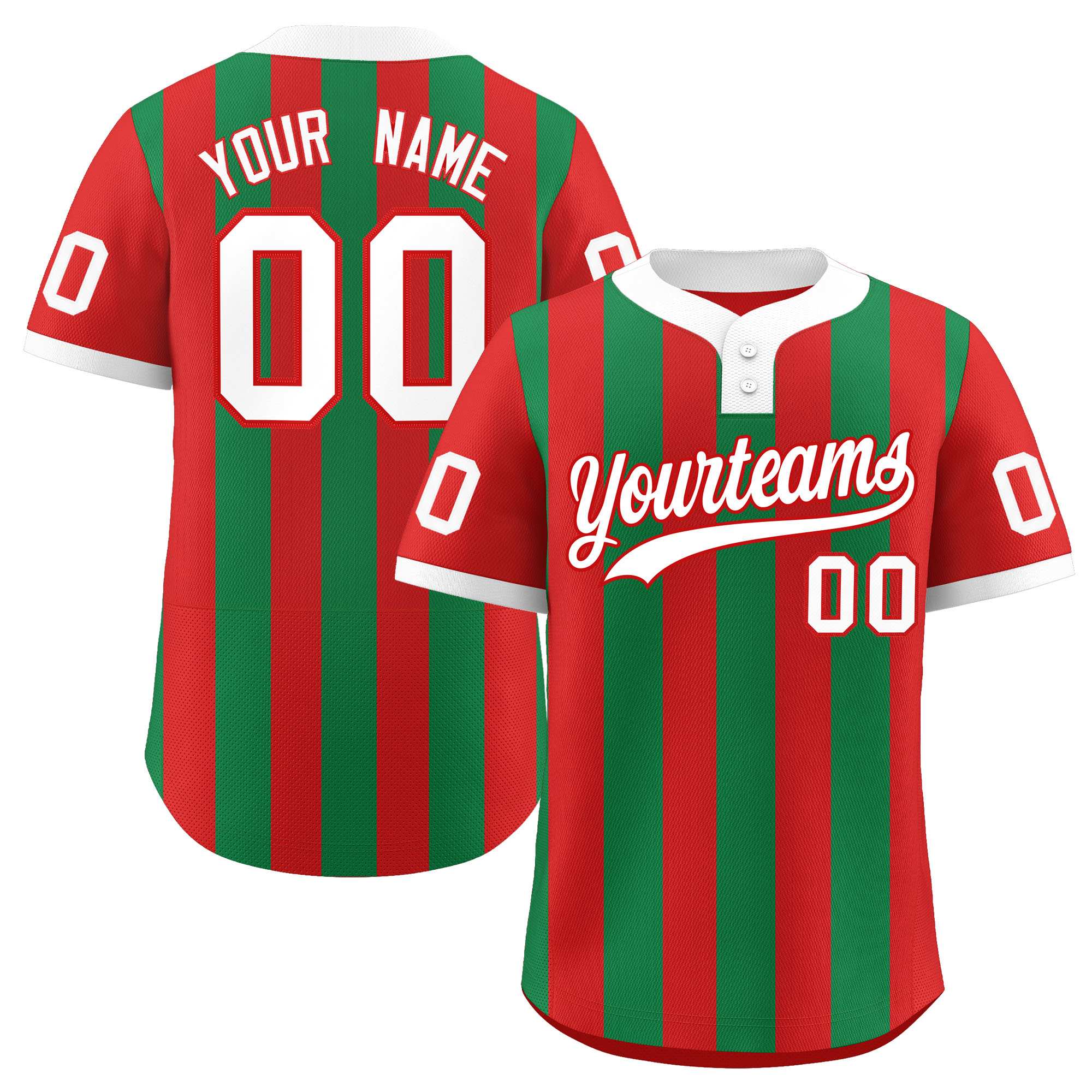 Custom Red Kelly Green Stripe Fashion Authentic Two-Button Baseball Jersey| KXKSHOP
