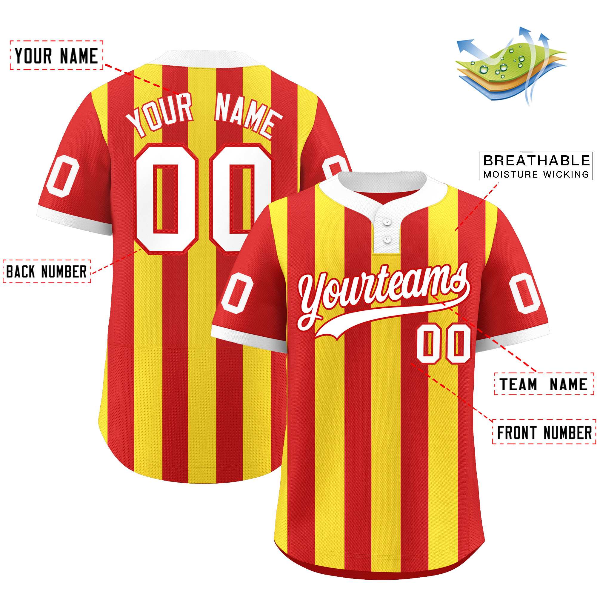 Custom Red Gold Stripe Fashion Authentic Two-Button Baseball Jersey| KXKSHOP