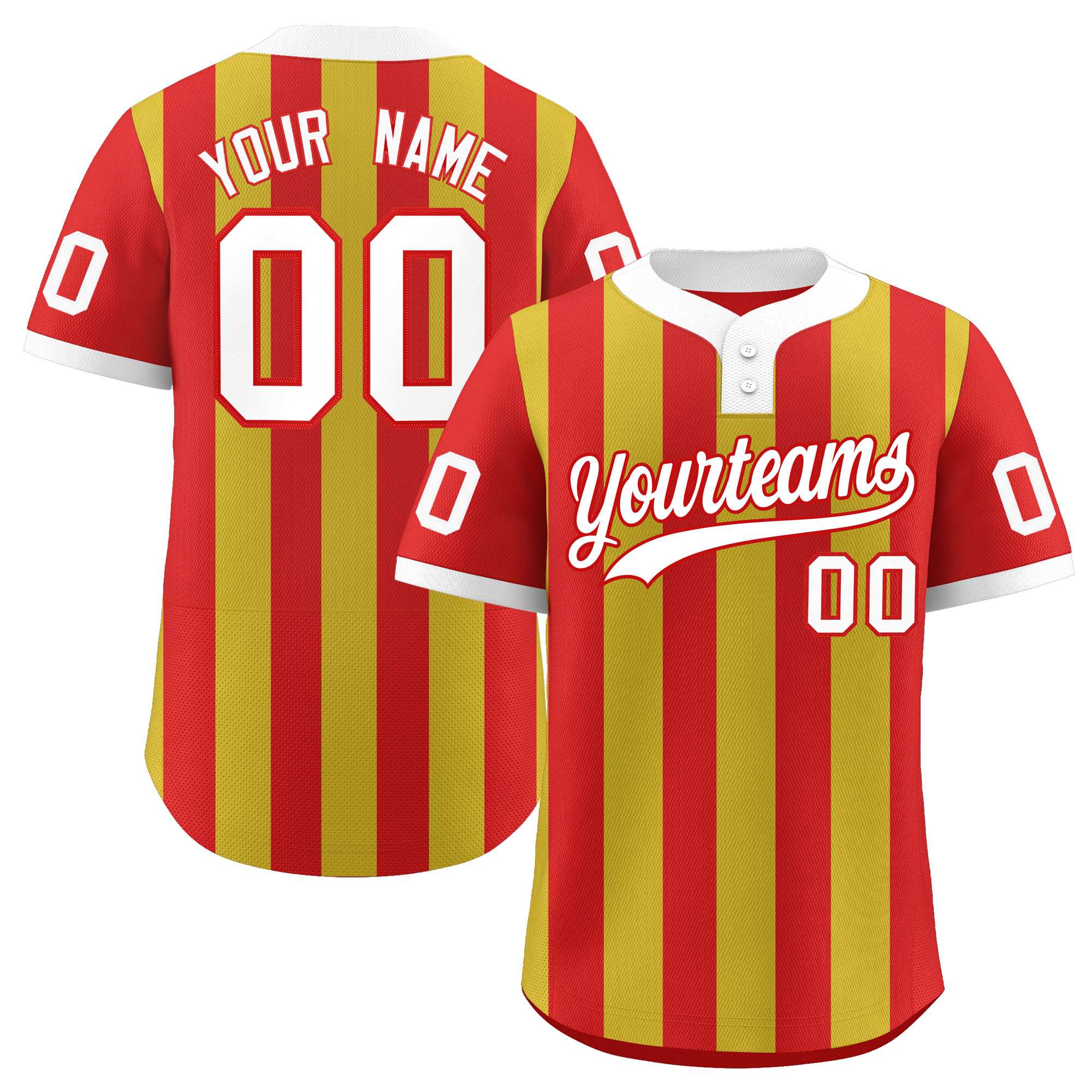 Custom Red Old Gold Stripe Fashion Authentic Two-Button Baseball Jersey| KXKSHOP