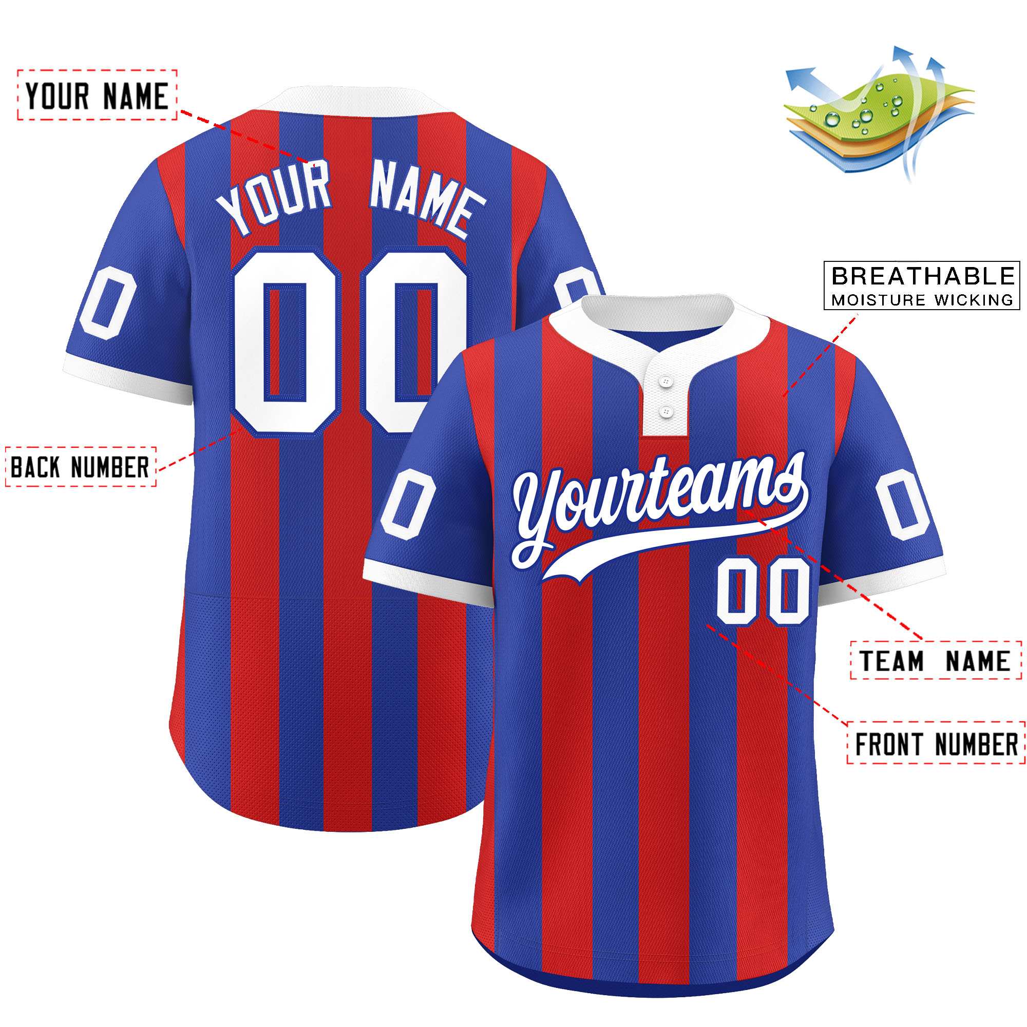 Custom Royal Red Stripe Fashion Authentic Two-Button Baseball Jersey| KXKSHOP