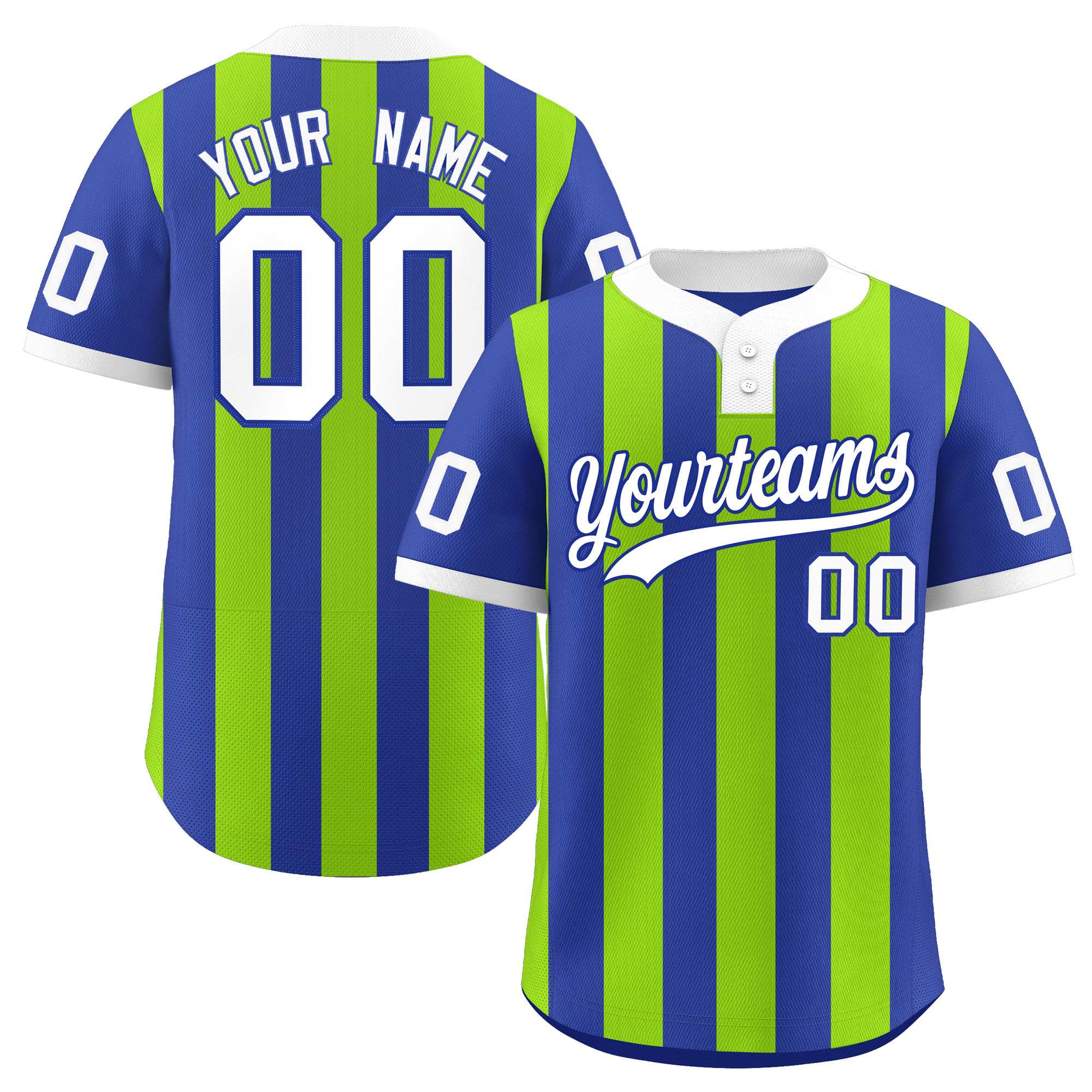 Custom Royal Neon Green Stripe Fashion Authentic Two-Button Softball Jersey