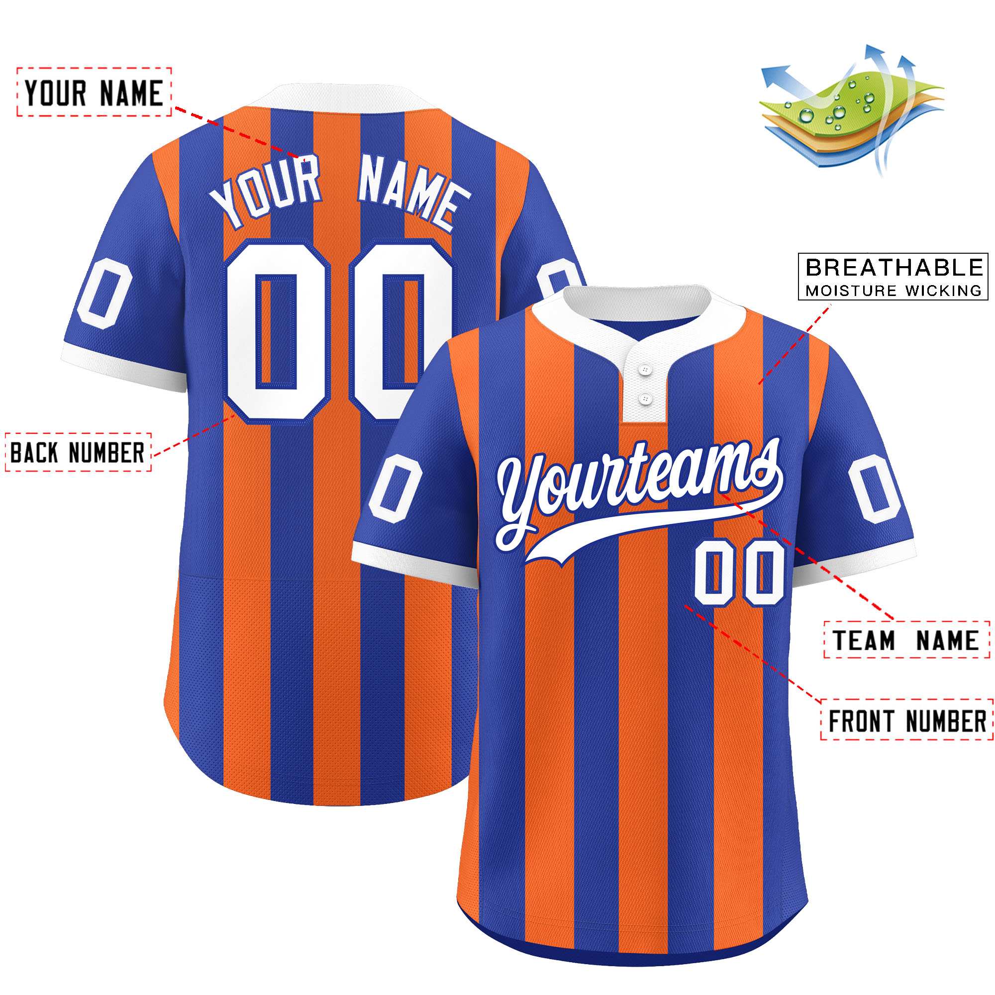 Custom Royal Orange Stripe Fashion Authentic Two-Button Baseball Jersey| KXKSHOP
