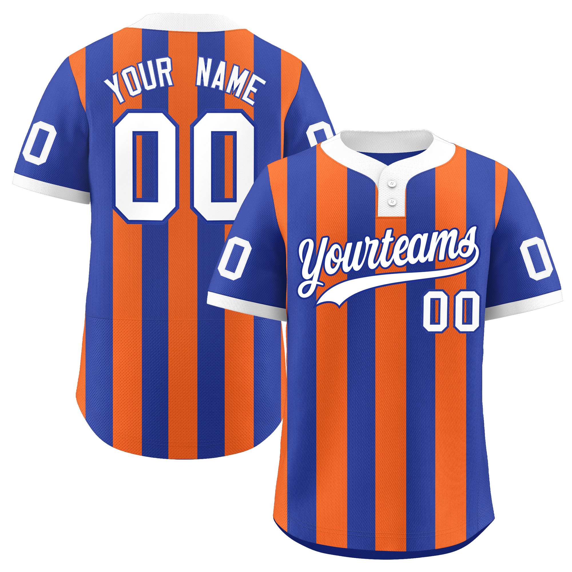 Custom Royal Orange Stripe Fashion Authentic Two-Button Baseball Jersey| KXKSHOP