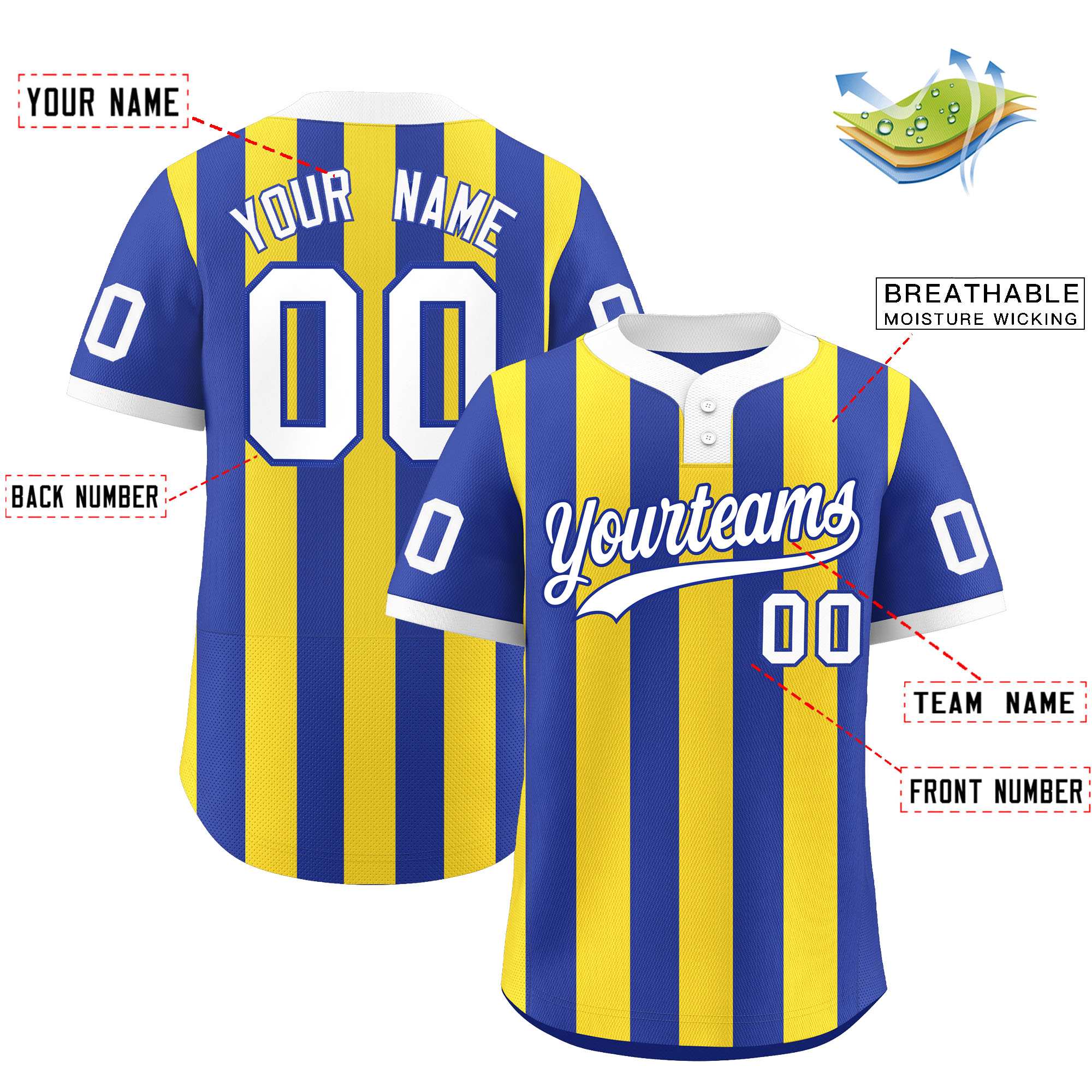 Custom Royal Gold Stripe Fashion Authentic Two-Button Baseball Jersey| KXKSHOP