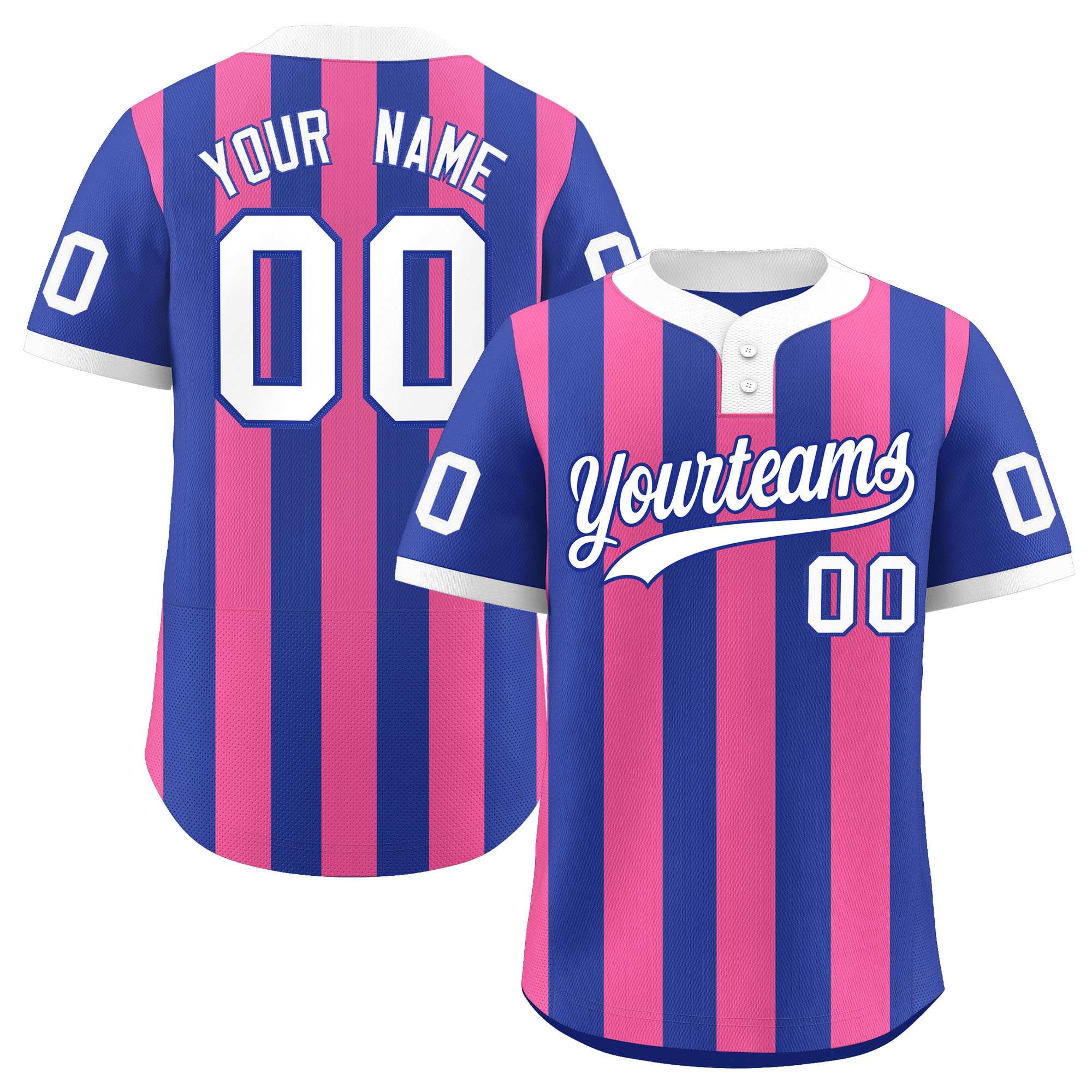 Custom Royal Pink Stripe Fashion Authentic Two-Button Baseball Jersey| KXKSHOP