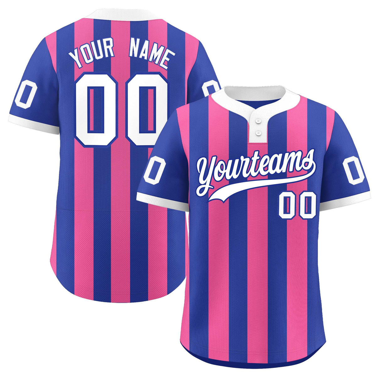 Custom Royal Pink Stripe Fashion Authentic Two-Button Softball Jersey