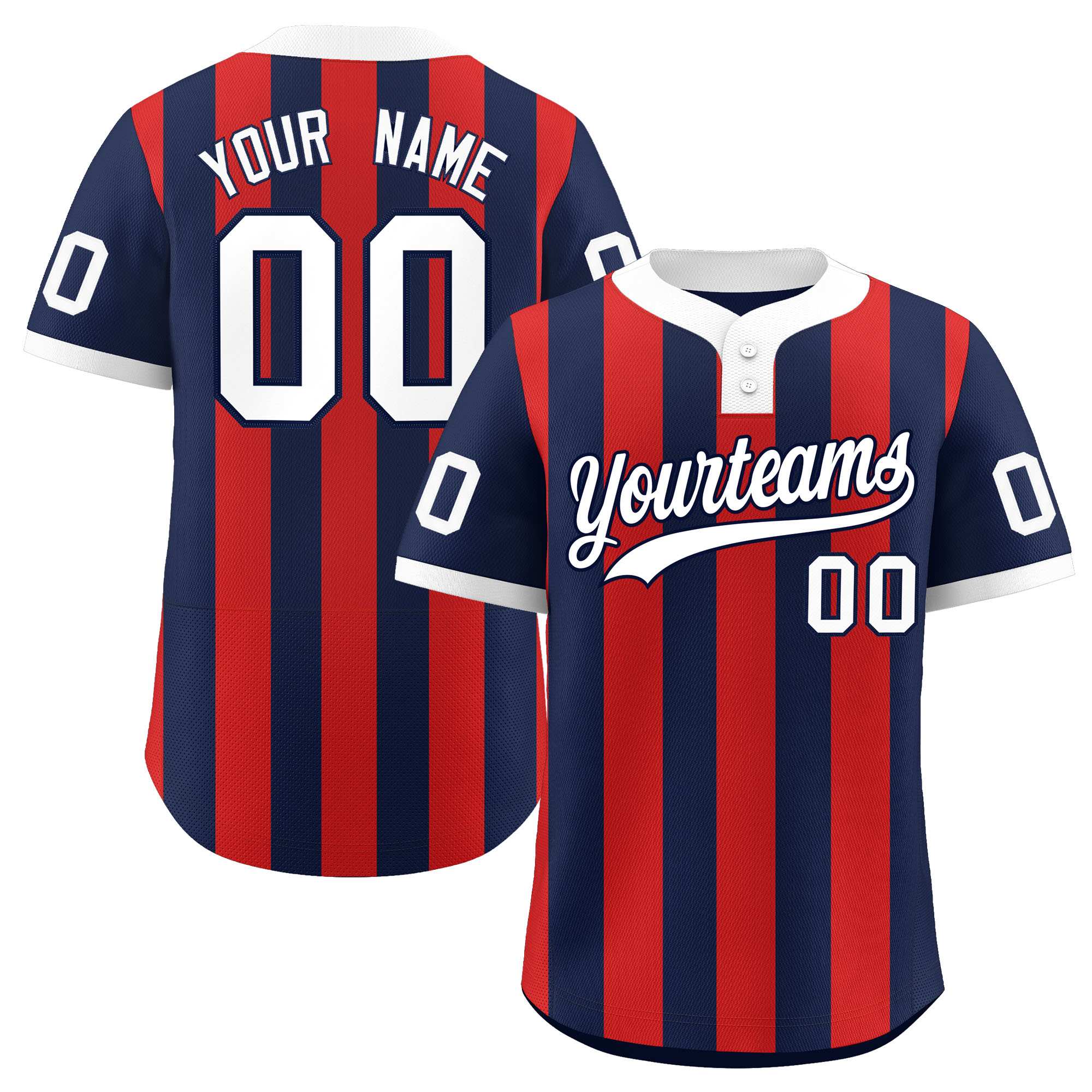 Custom Navy Red Stripe Fashion Authentic Two-Button Baseball Jersey| KXKSHOP