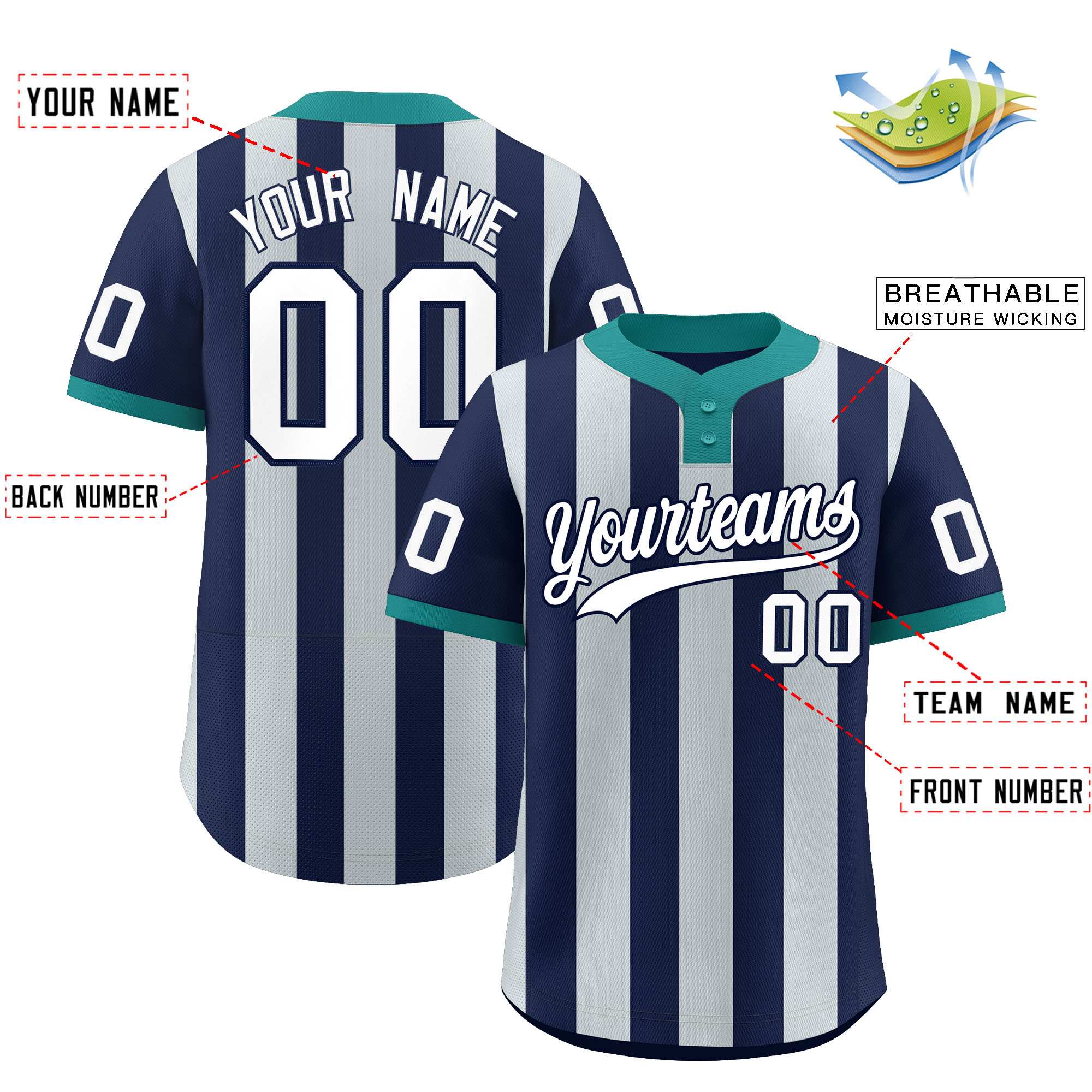 Custom Navy Silver Stripe Fashion Authentic Two-Button Baseball Jersey| KXKSHOP