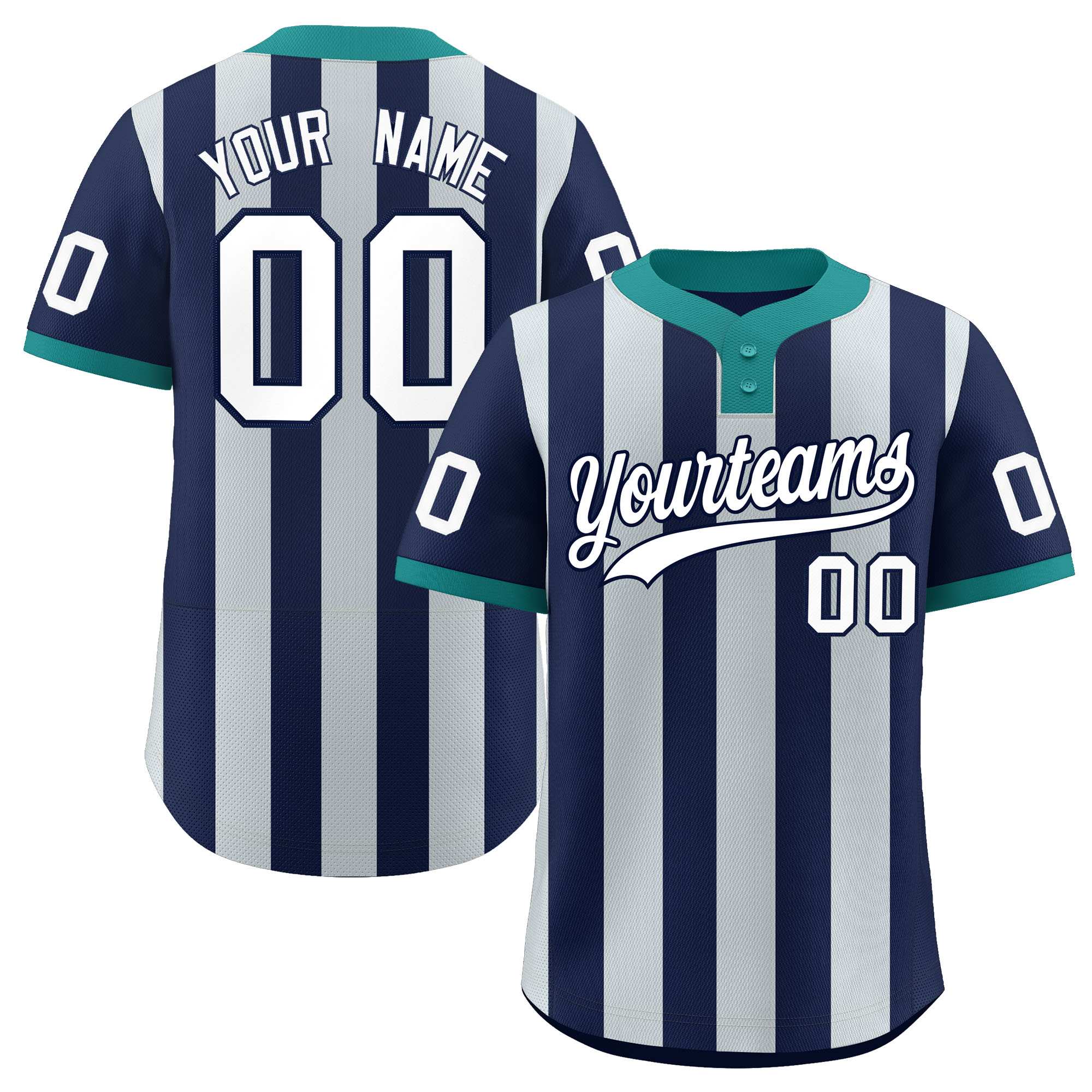 Custom Navy Silver Stripe Fashion Authentic Two-Button Softball Jersey