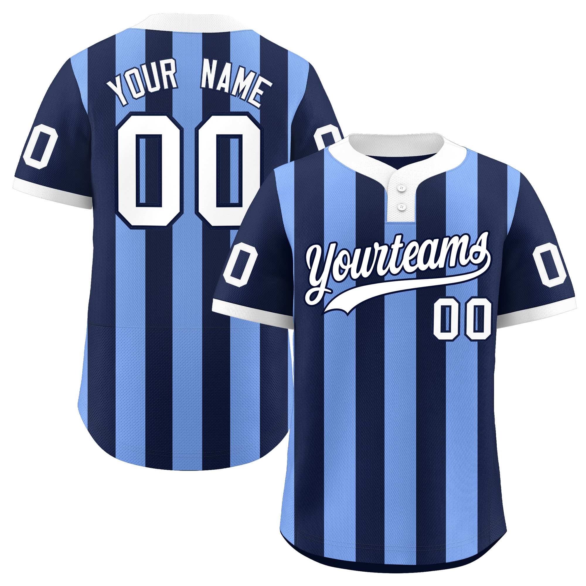 Custom Navy Light Blue Stripe Fashion Authentic Two-Button Baseball Jersey| KXKSHOP