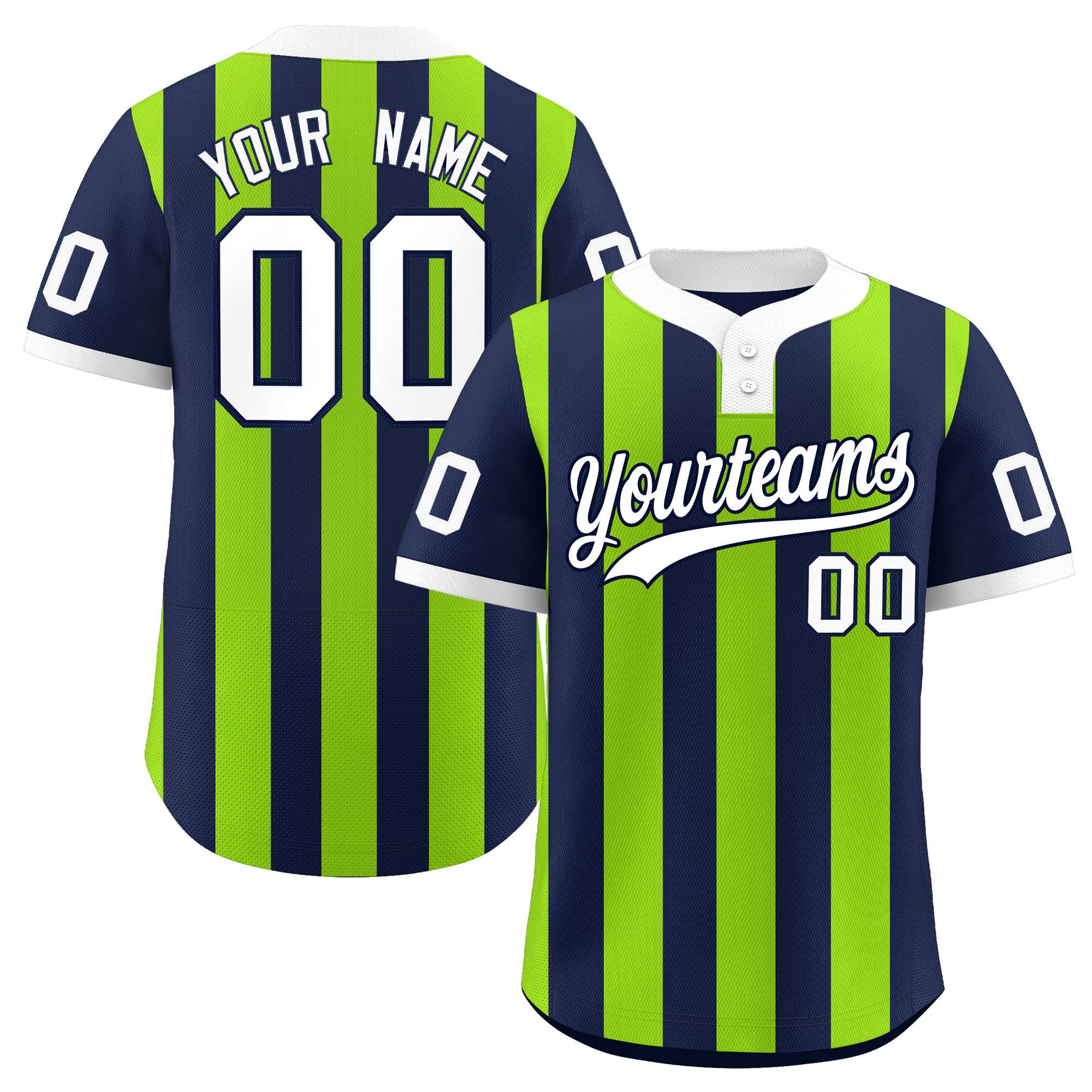 Custom Navy Neon Green Stripe Fashion Authentic Two-Button Baseball Jersey| KXKSHOP