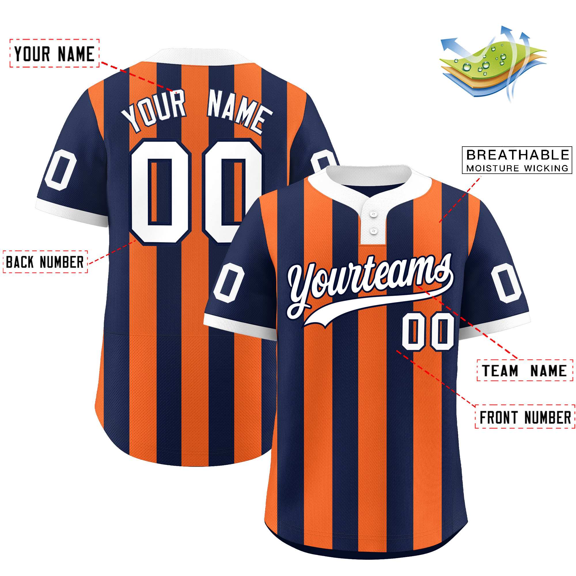 Custom Navy Orange Stripe Fashion Authentic Two-Button Baseball Jersey| KXKSHOP
