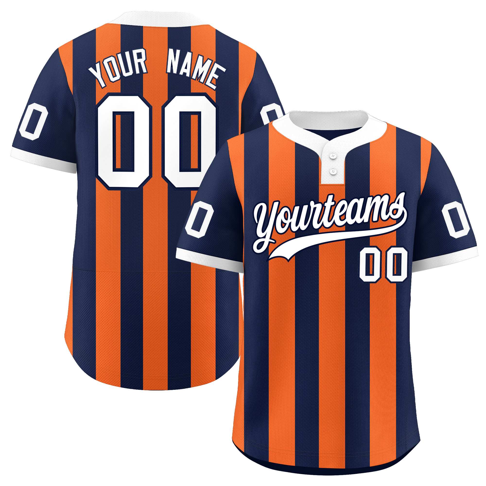 Custom Navy Orange Stripe Fashion Authentic Two-Button Softball Jersey