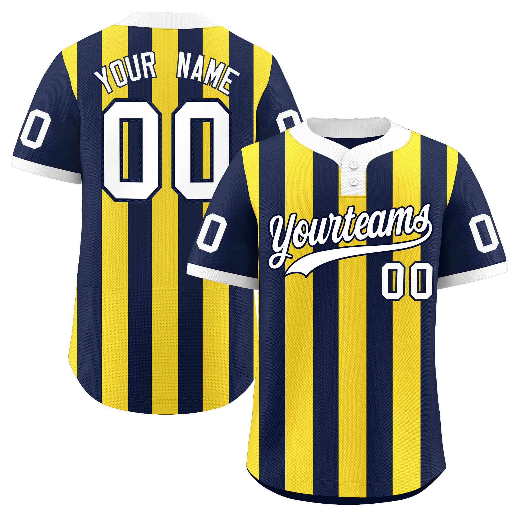 Custom Navy Gold Stripe Fashion Authentic Two-Button Baseball Jersey| KXKSHOP