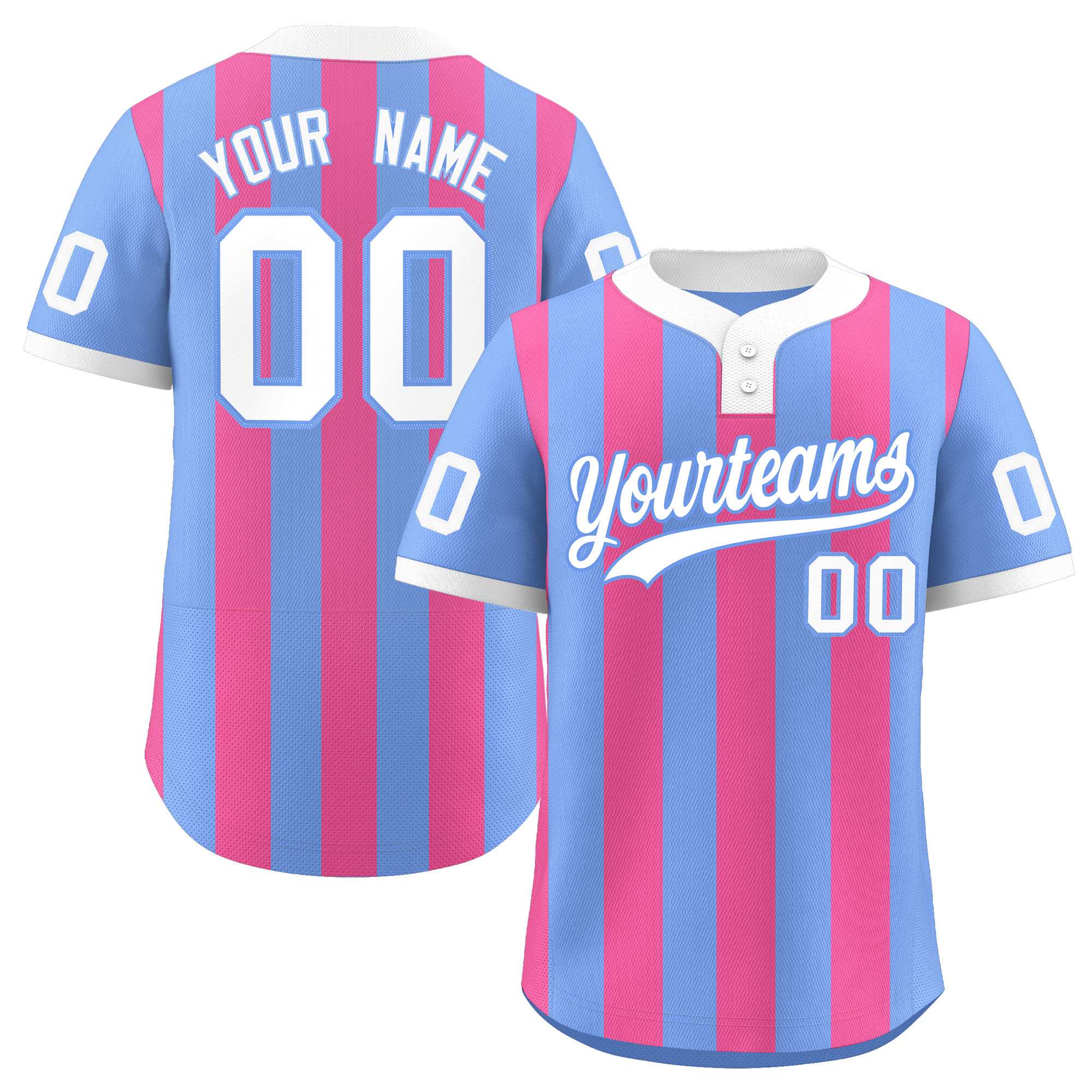 Custom Light Blue Pink Stripe Fashion Authentic Two-Button Softball Jersey