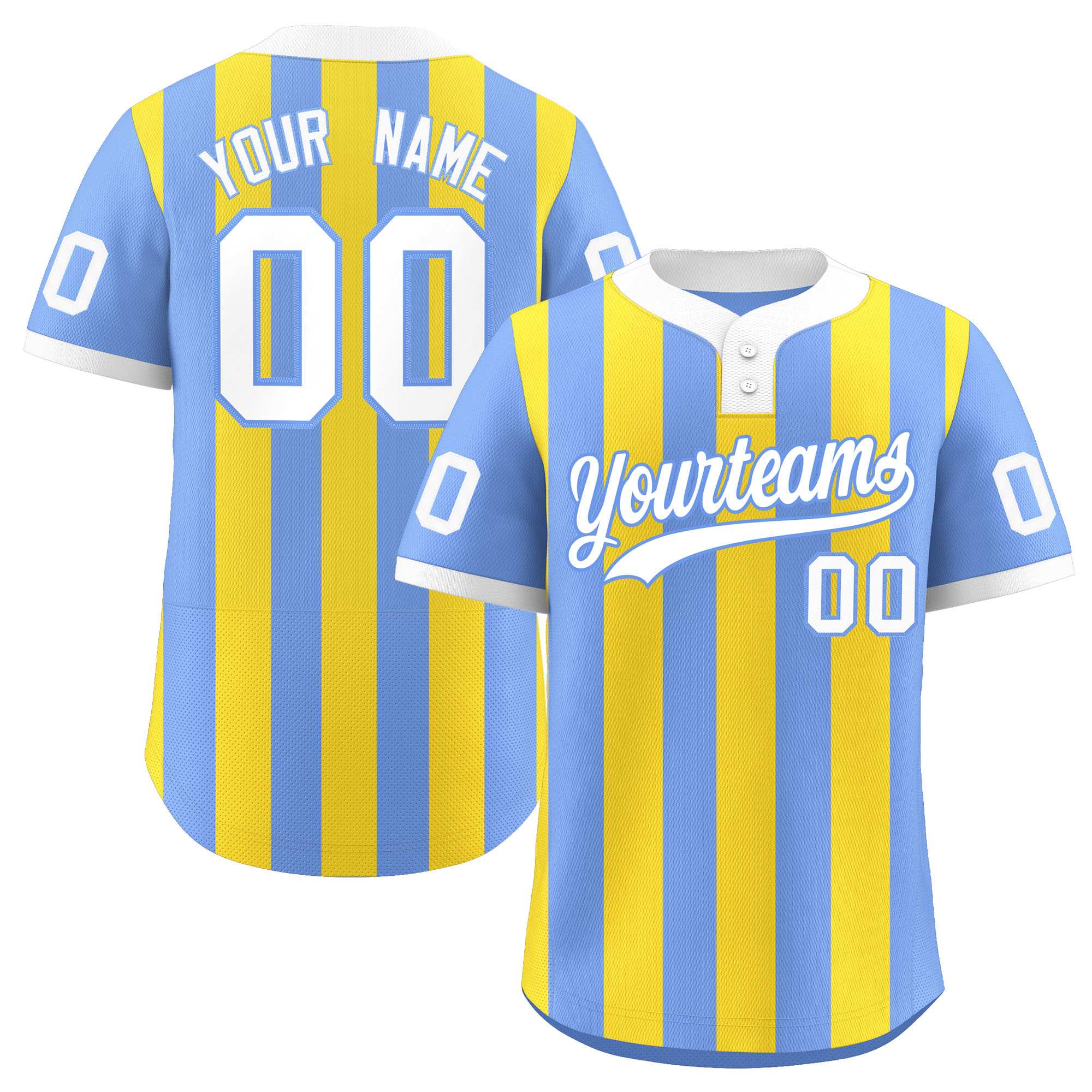 Custom Light Blue Gold Stripe Fashion Authentic Two-Button Baseball Jersey| KXKSHOP