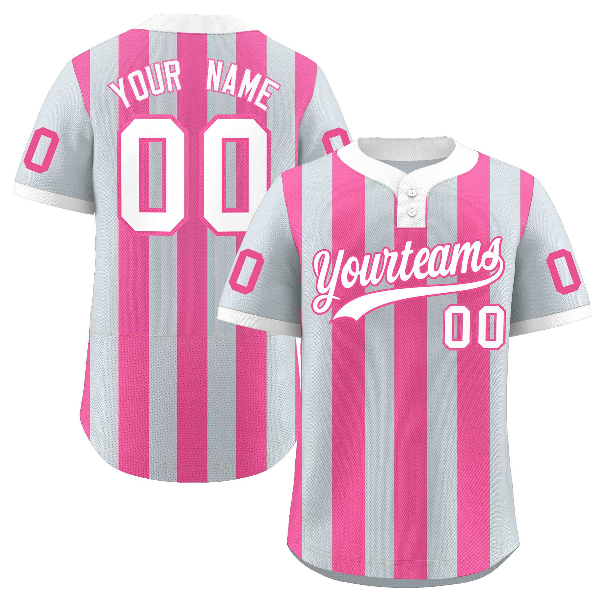 Custom Silver Pink Stripe Fashion Authentic Two-Button Baseball Jersey| KXKSHOP