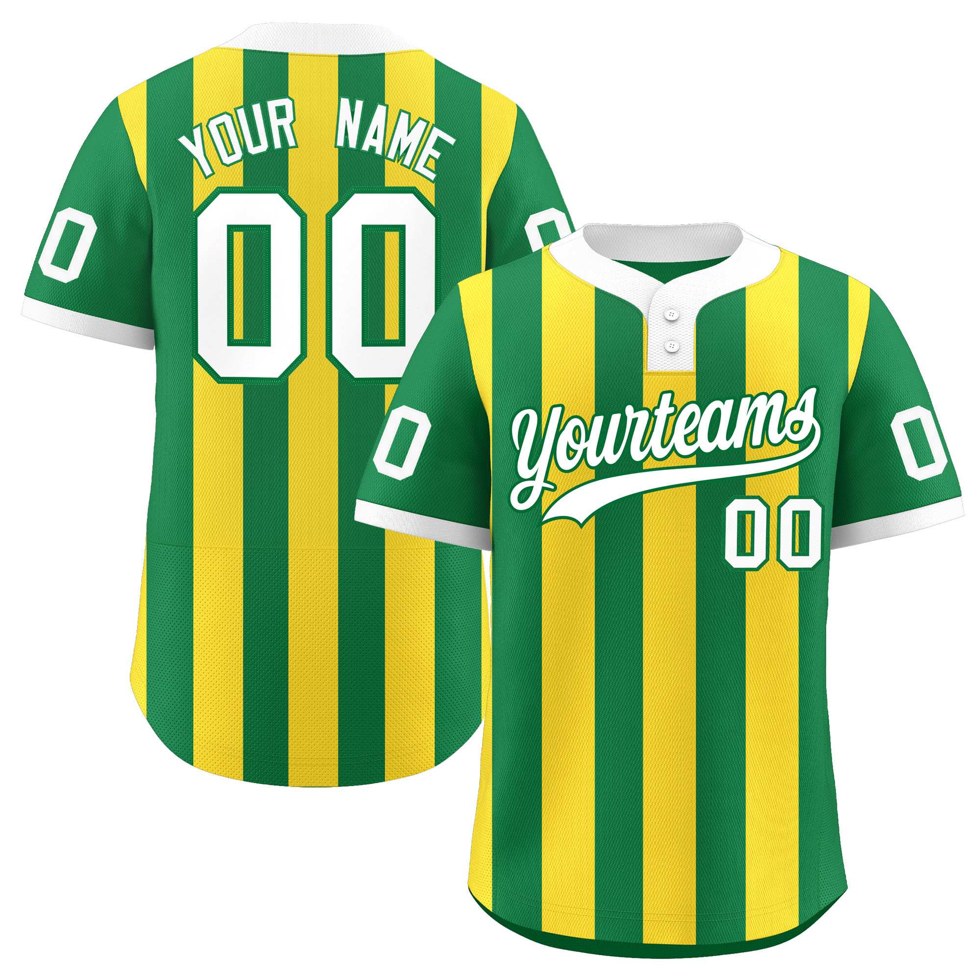 Custom Kelly Green Gold Stripe Fashion Authentic Two-Button Baseball Jersey| KXKSHOP