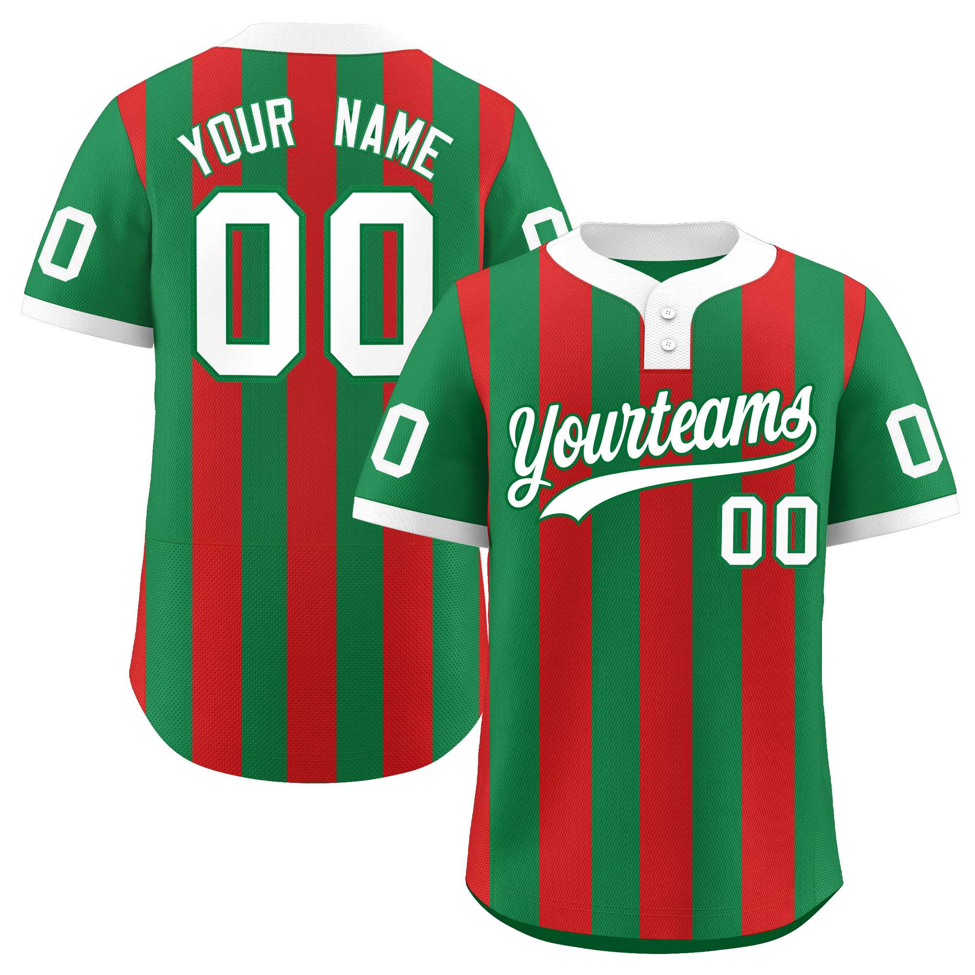 Custom Kelly Green Red Stripe Fashion Authentic Two-Button Baseball Jersey| KXKSHOP