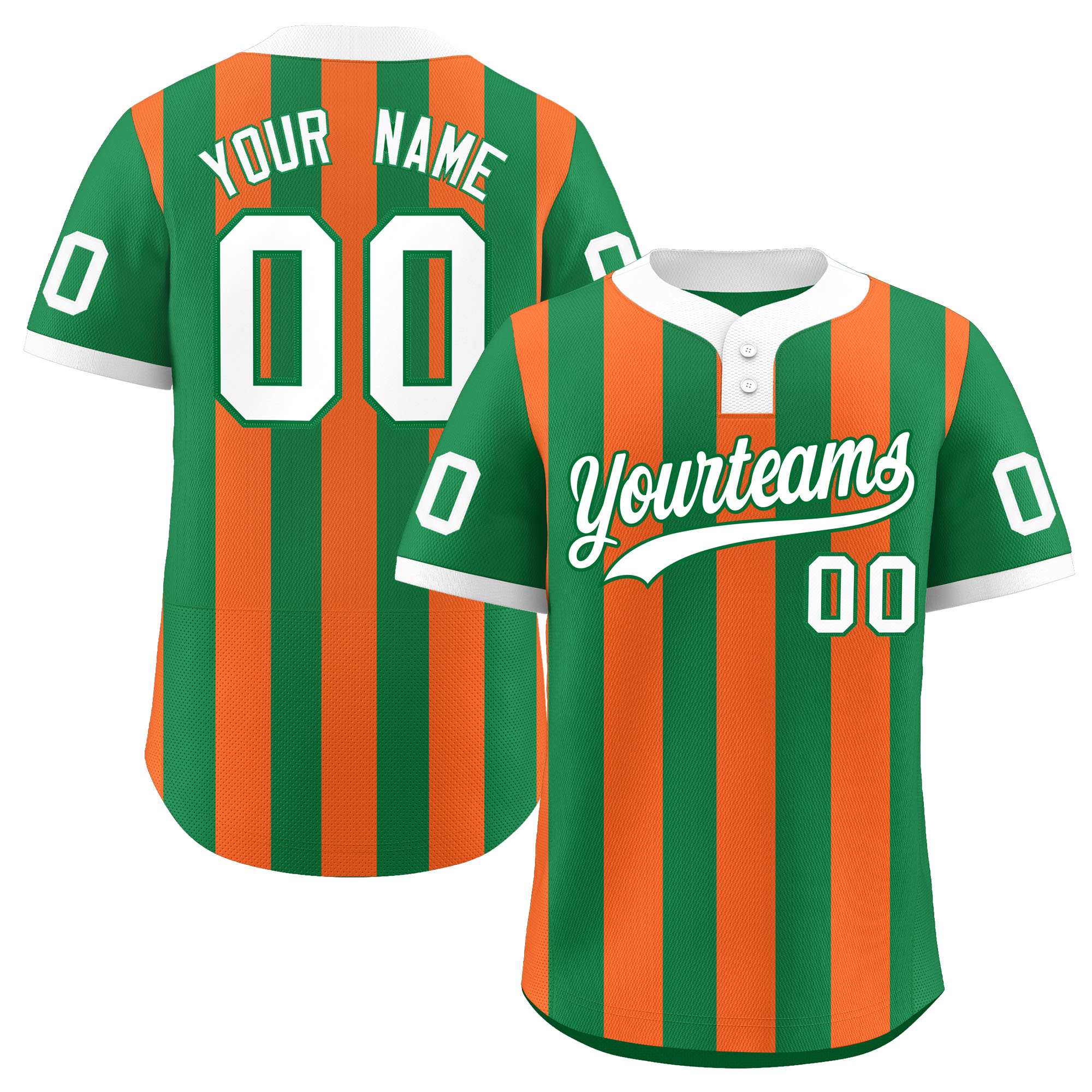 Custom Kelly Green Orange Stripe Fashion Authentic Two-Button Softball Jersey