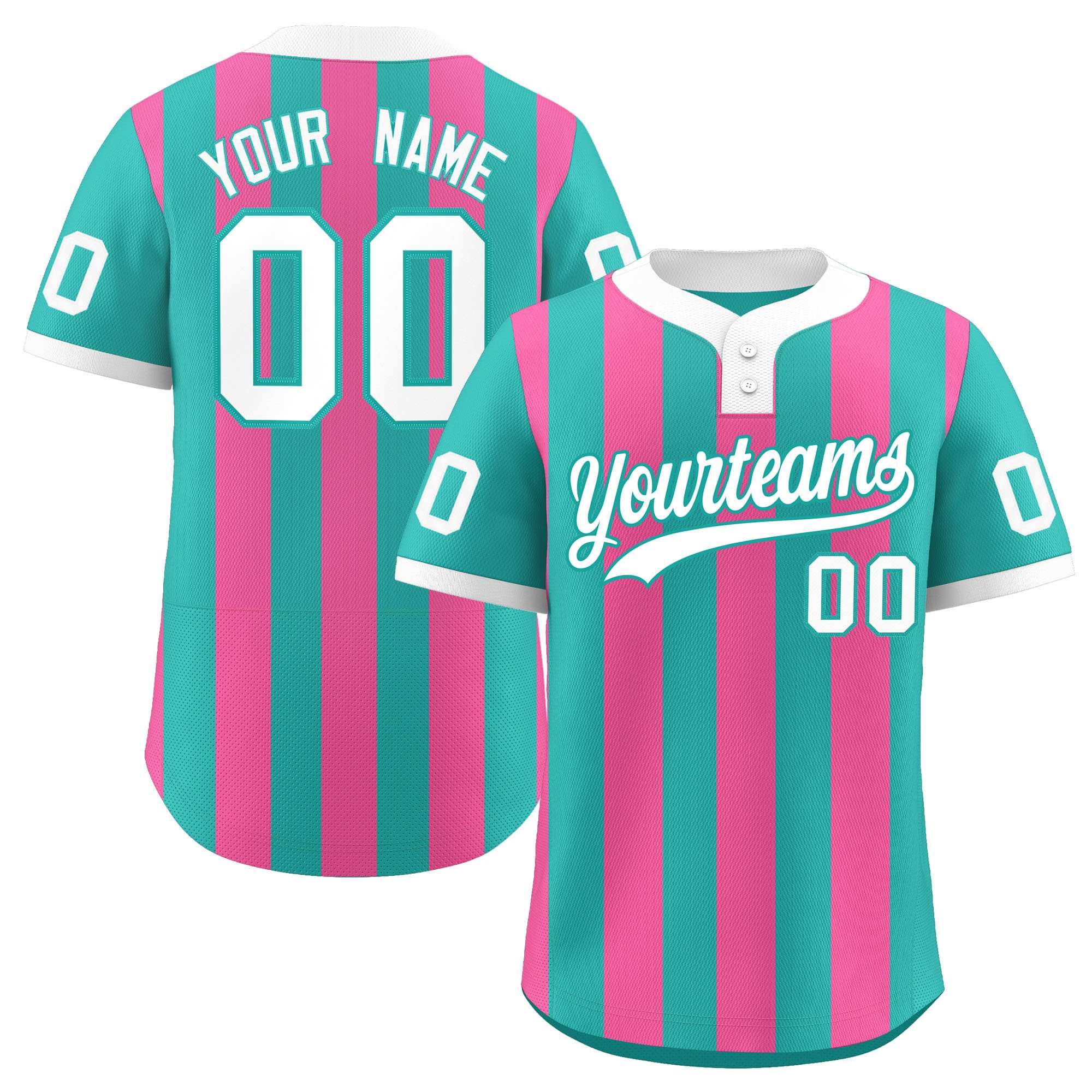 Custom Aqua Pink Stripe Fashion Authentic Two-Button Softball Jersey