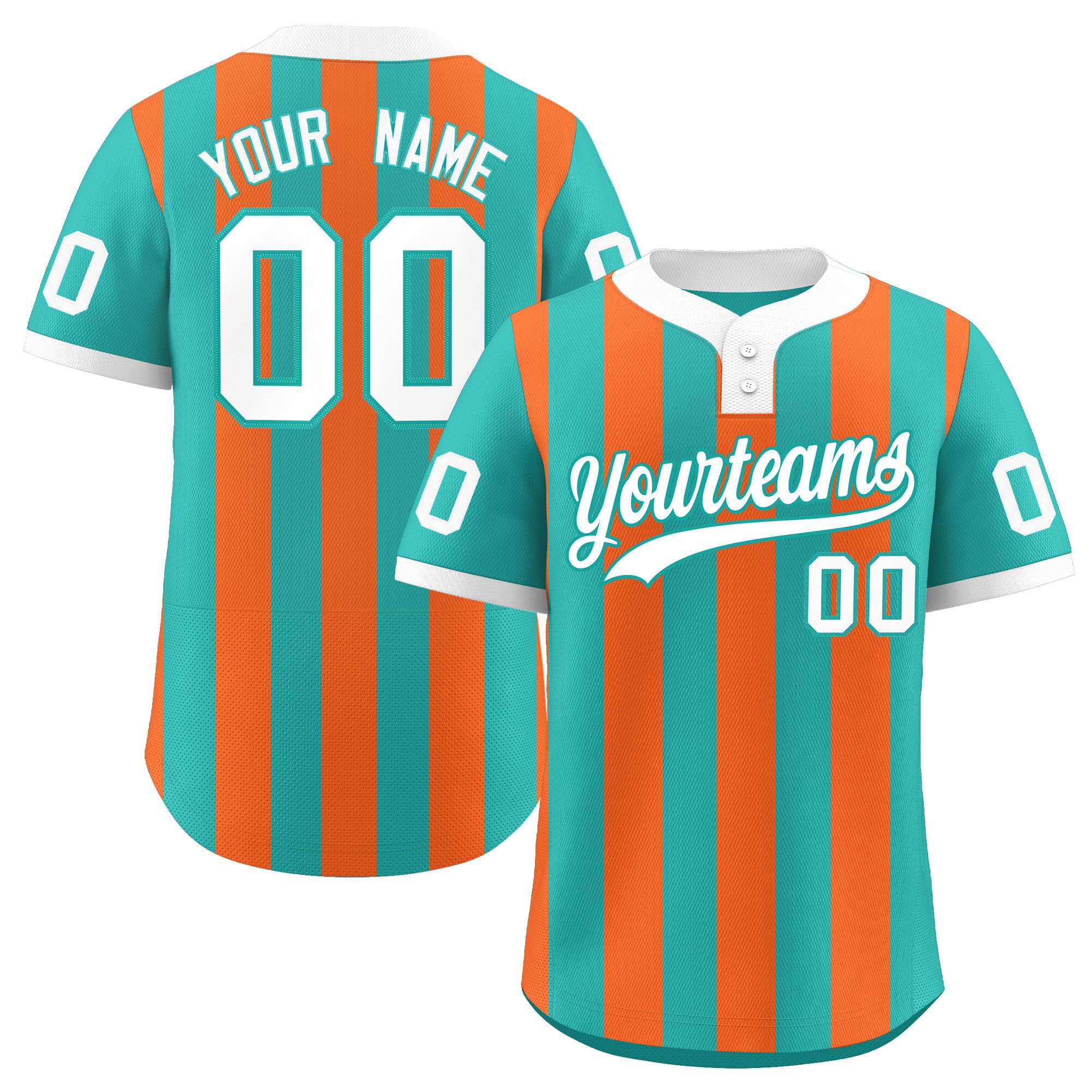 Custom Aqua Orange Stripe Fashion Authentic Two-Button Softball Jersey