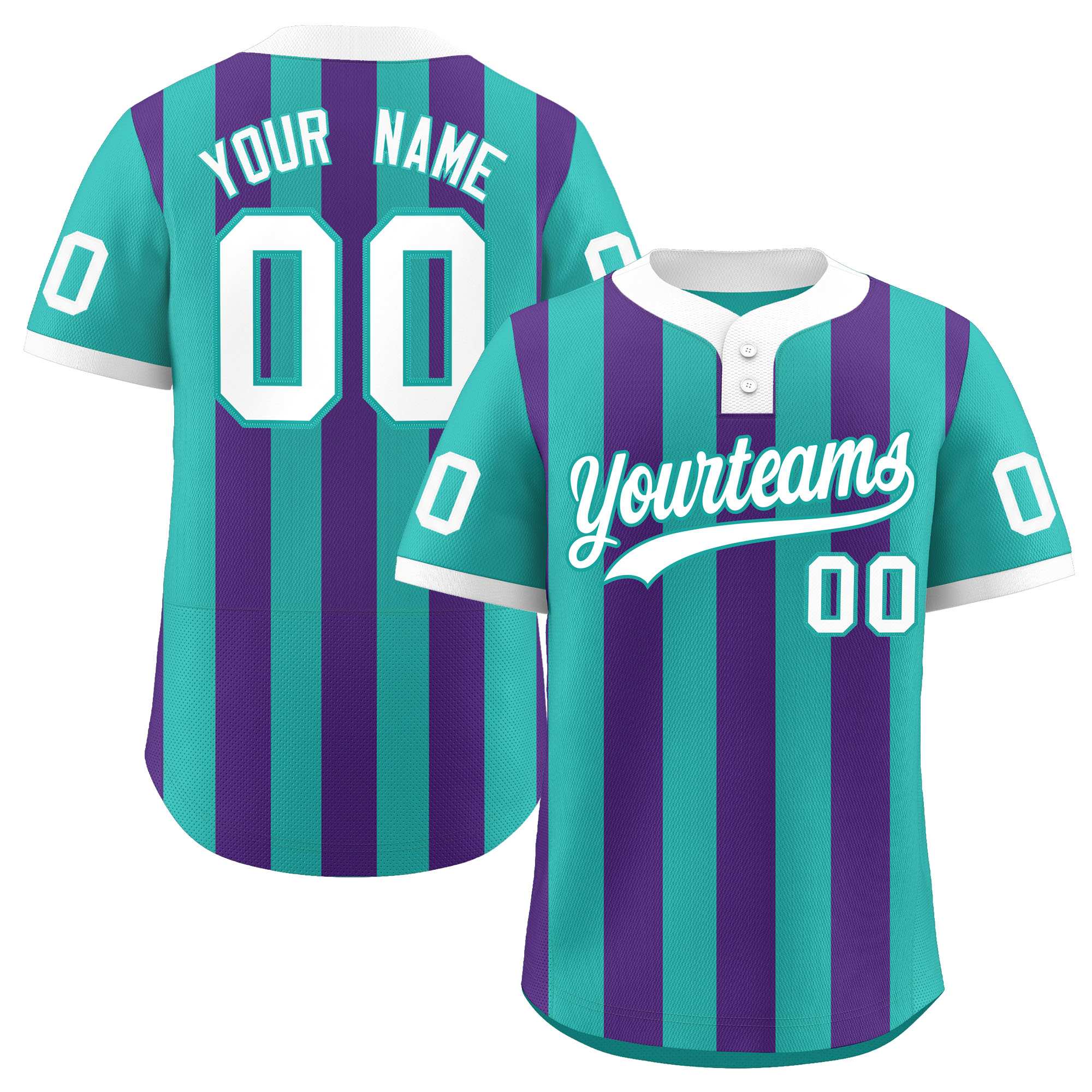 Custom Aqua Purple Stripe Fashion Authentic Two-Button Baseball Jersey| KXKSHOP