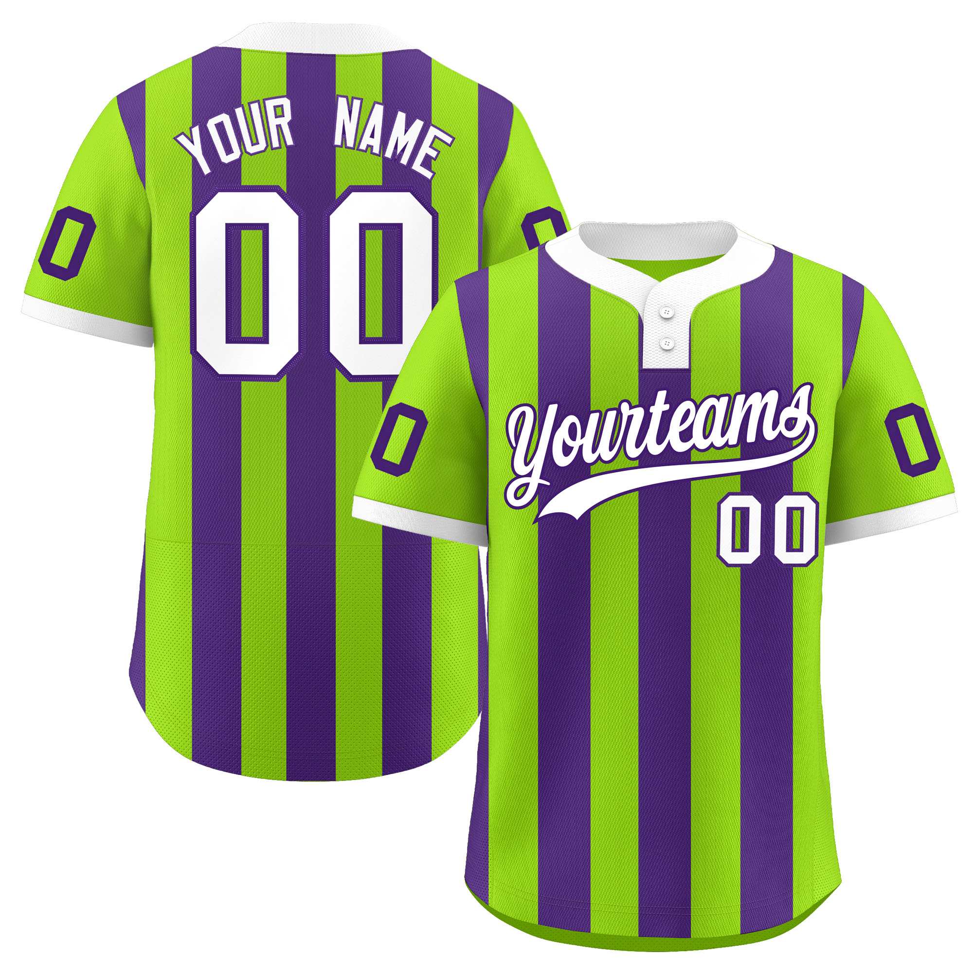 Custom Neon Green Purple Stripe Fashion Authentic Two-Button Baseball Jersey| KXKSHOP