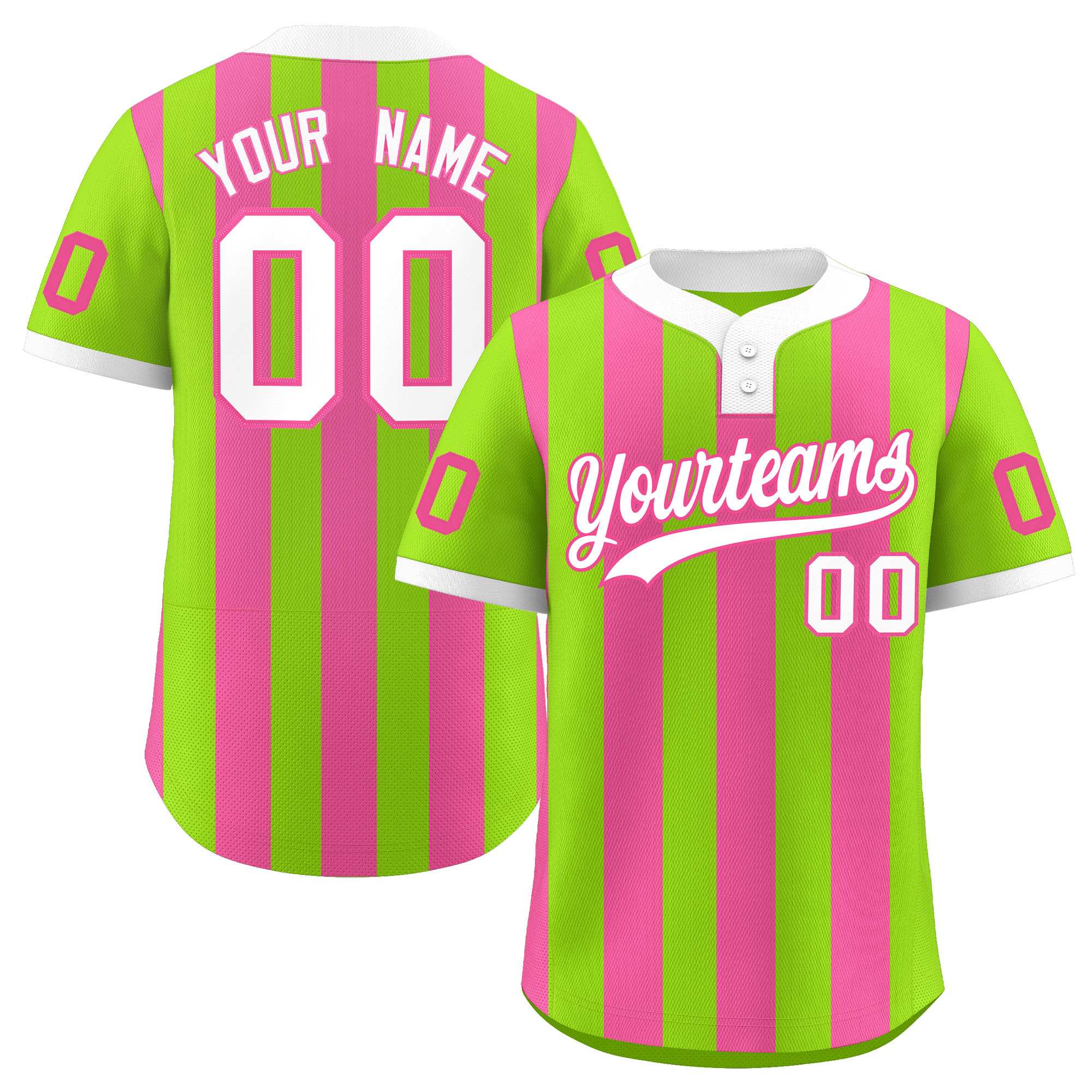 Custom Neon Green Pink Stripe Fashion Authentic Two-Button Softball Jersey