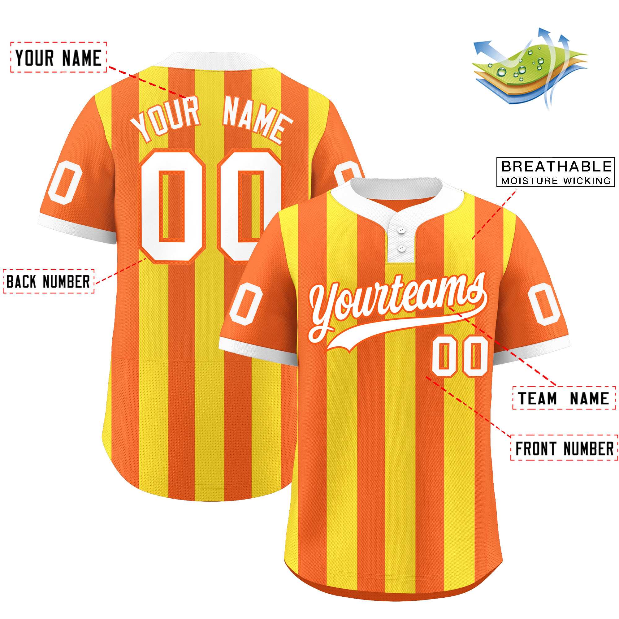 Custom Orange Gold Stripe Fashion Authentic Two-Button Baseball Jersey| KXKSHOP