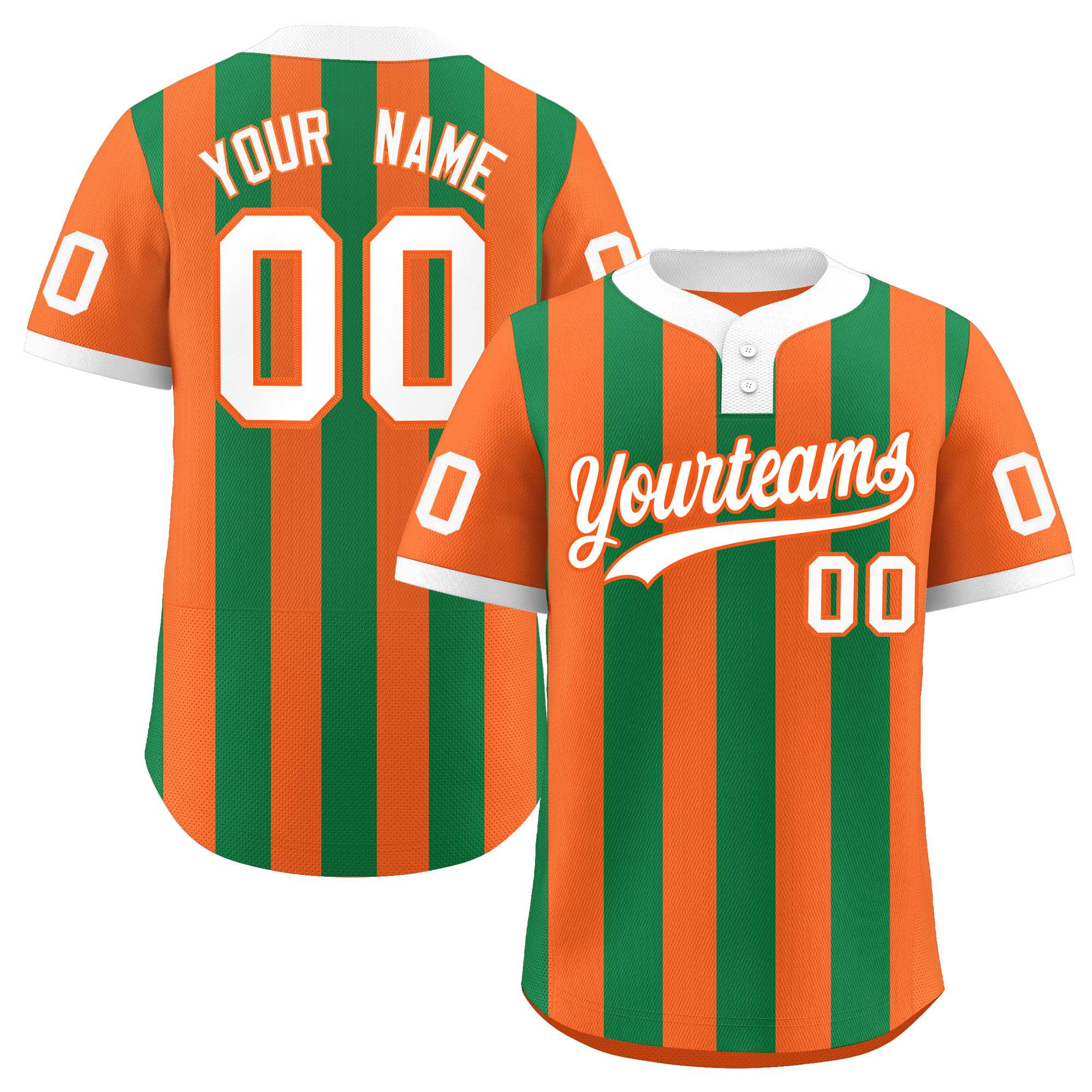 Custom Orange Kelly Green Stripe Fashion Authentic Two-Button Softball Jersey