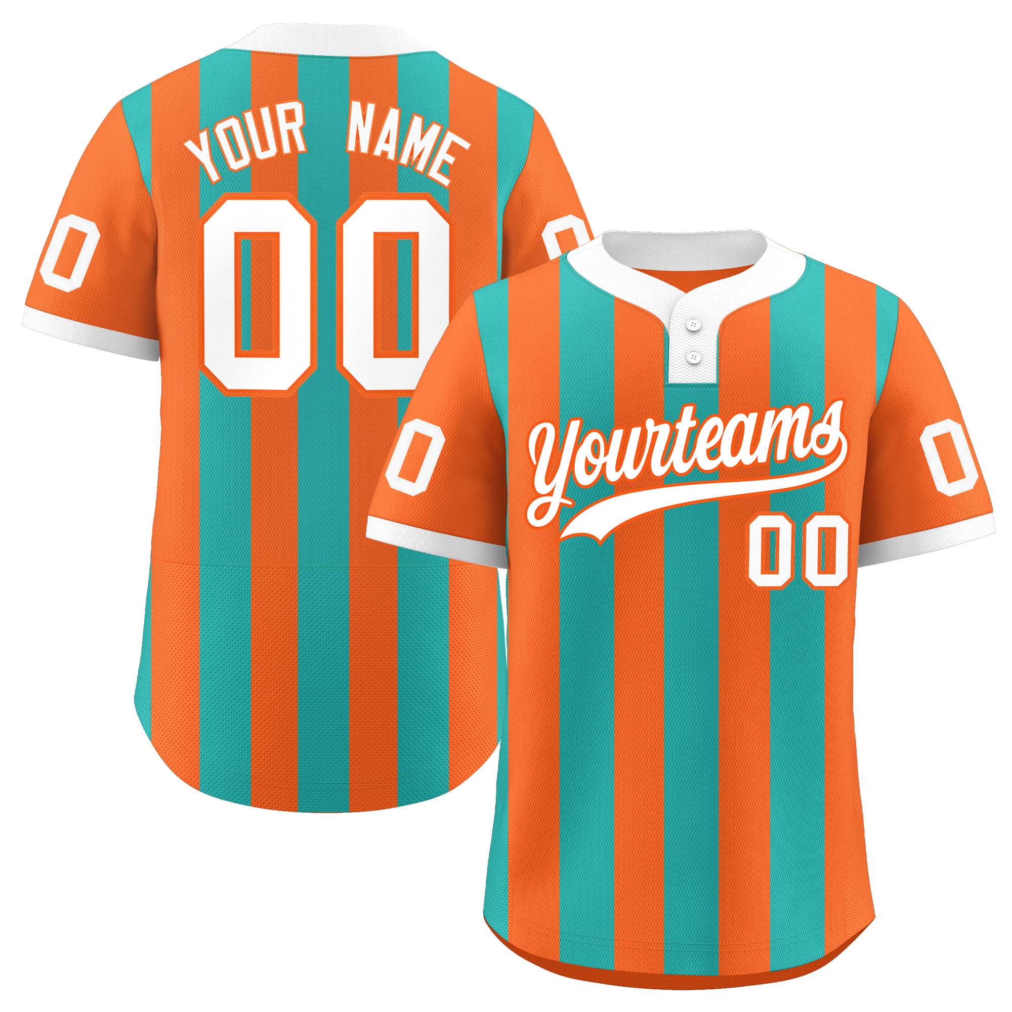 Custom Orange Aqua Stripe Fashion Authentic Two-Button Softball Jersey