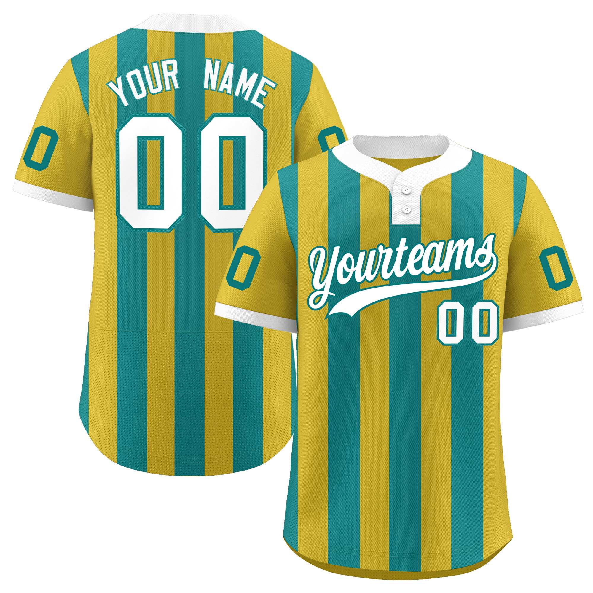 Custom Old Gold Aqua Stripe Fashion Authentic Two-Button Baseball Jersey| KXKSHOP