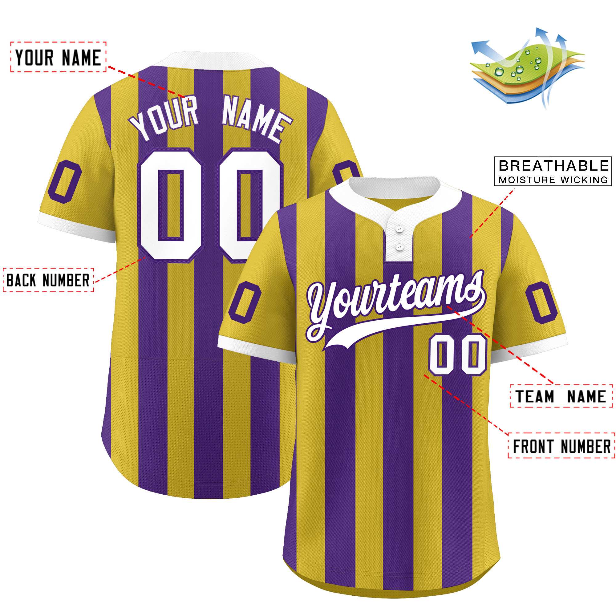 Custom Old Gold Purple Stripe Fashion Authentic Two-Button Baseball Jersey| KXKSHOP