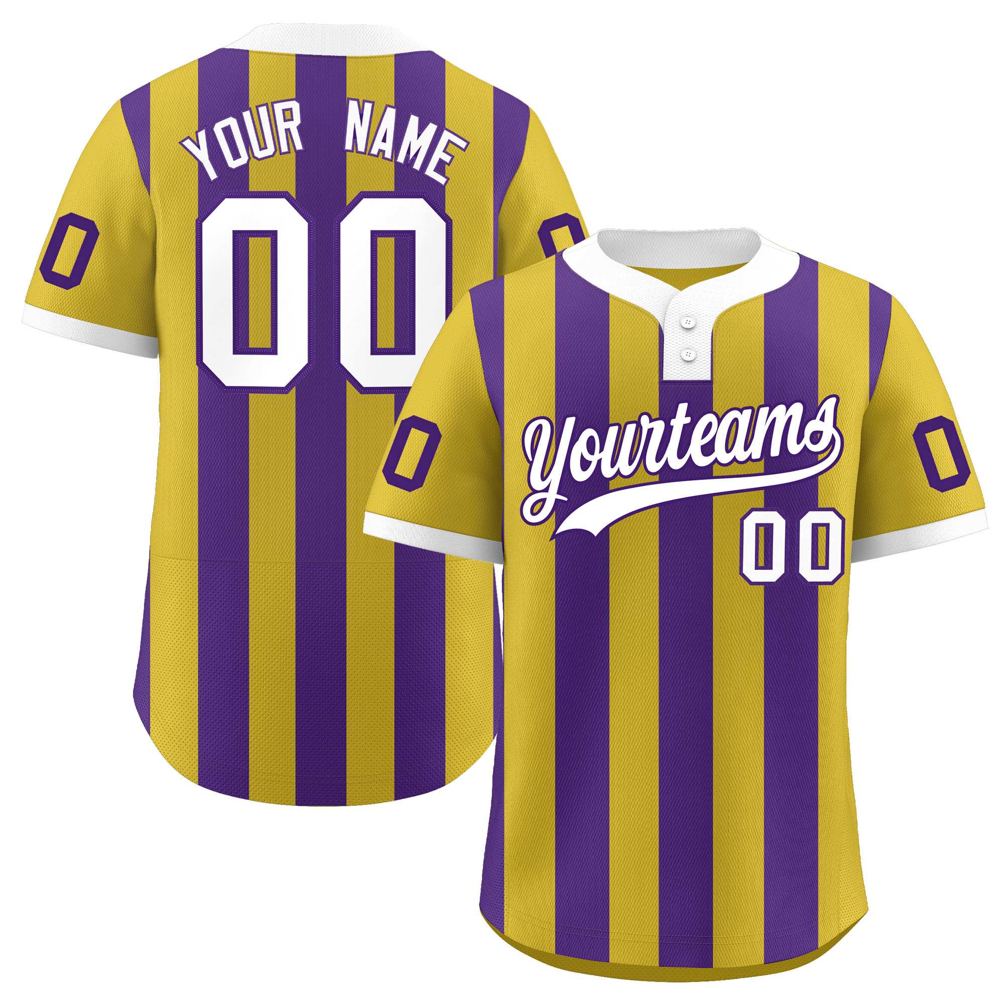 Custom Old Gold Purple Stripe Fashion Authentic Two-Button Softball Jersey