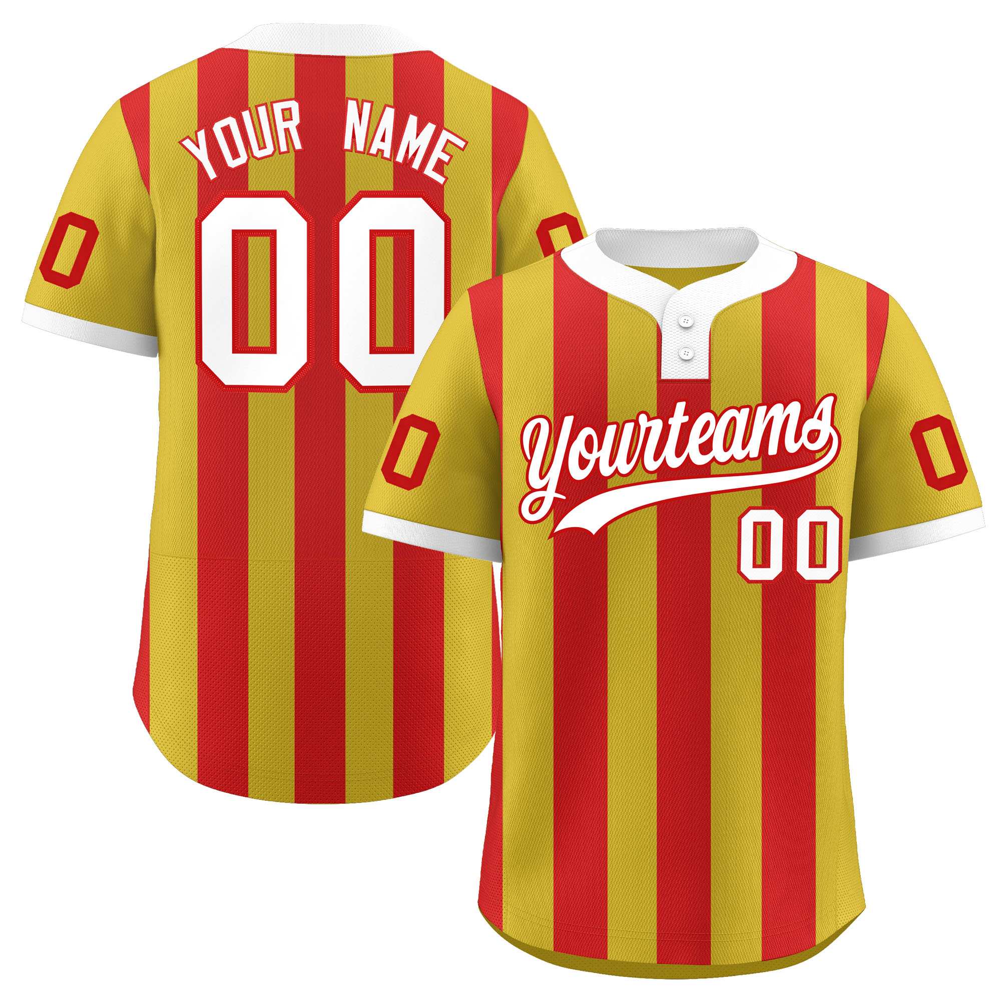 Custom Old Gold Red Stripe Fashion Authentic Two-Button Baseball Jersey| KXKSHOP