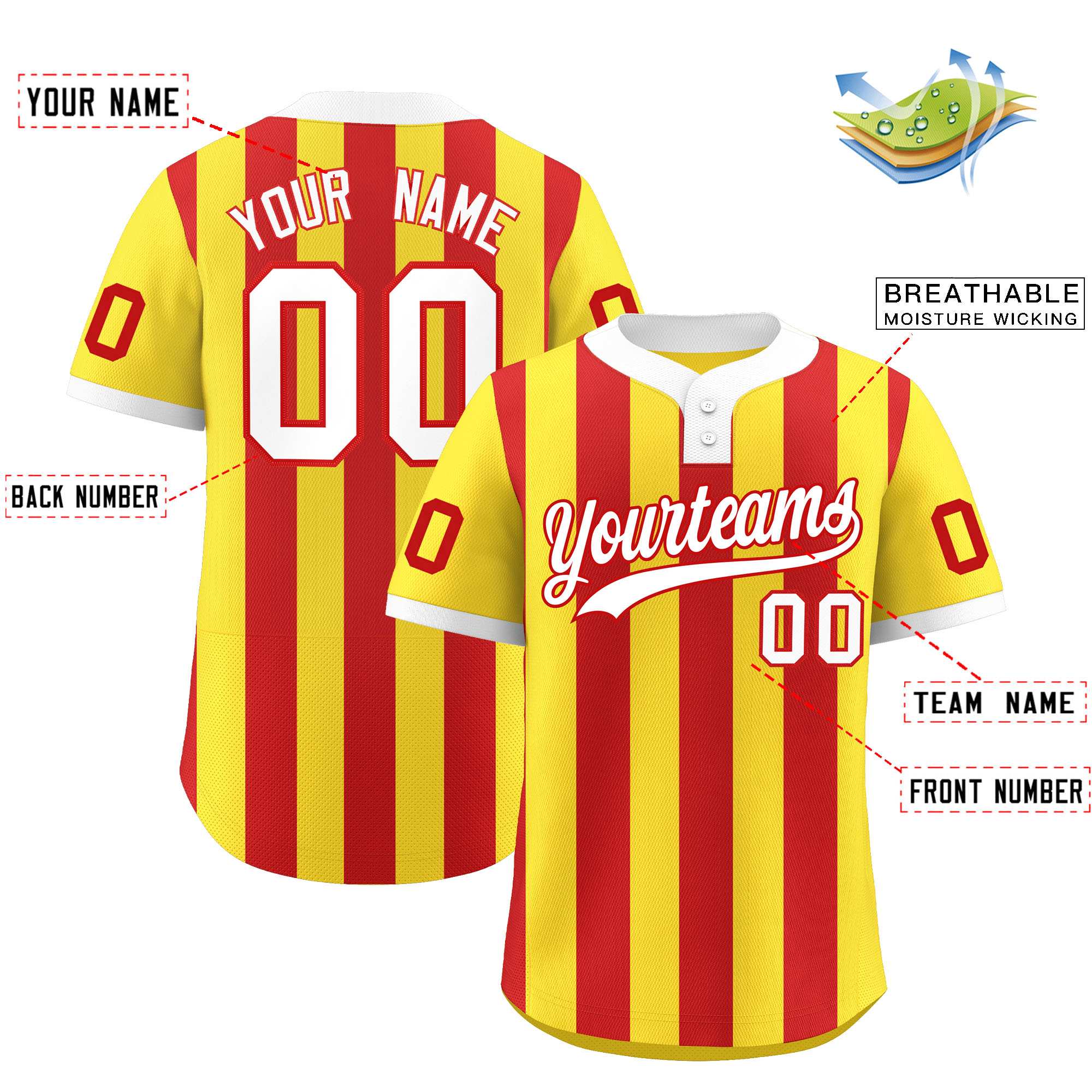 Custom Gold Red Stripe Fashion Authentic Two-Button Baseball Jersey| KXKSHOP