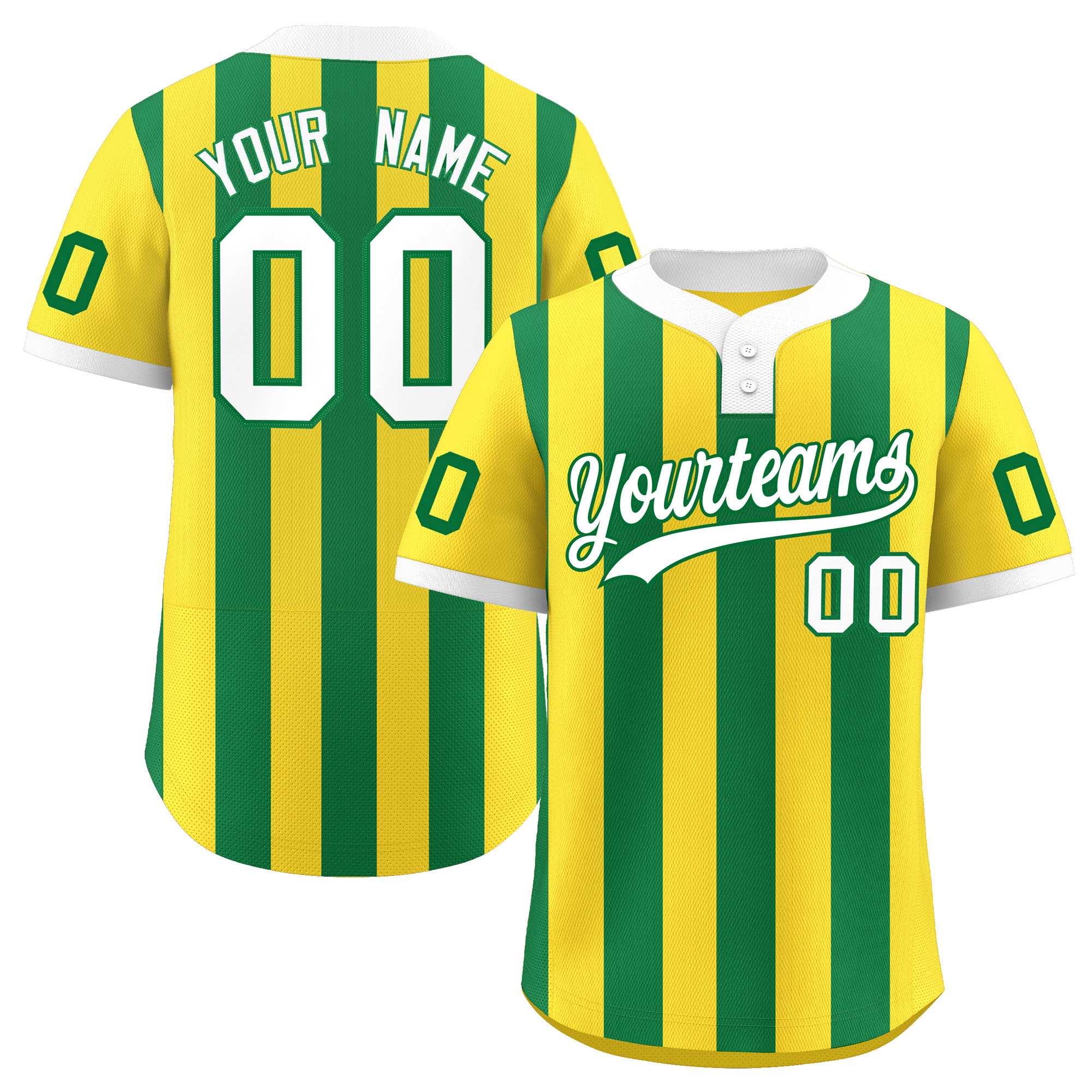 Custom Gold Kelly Green Stripe Fashion Authentic Two-Button Baseball Jersey| KXKSHOP