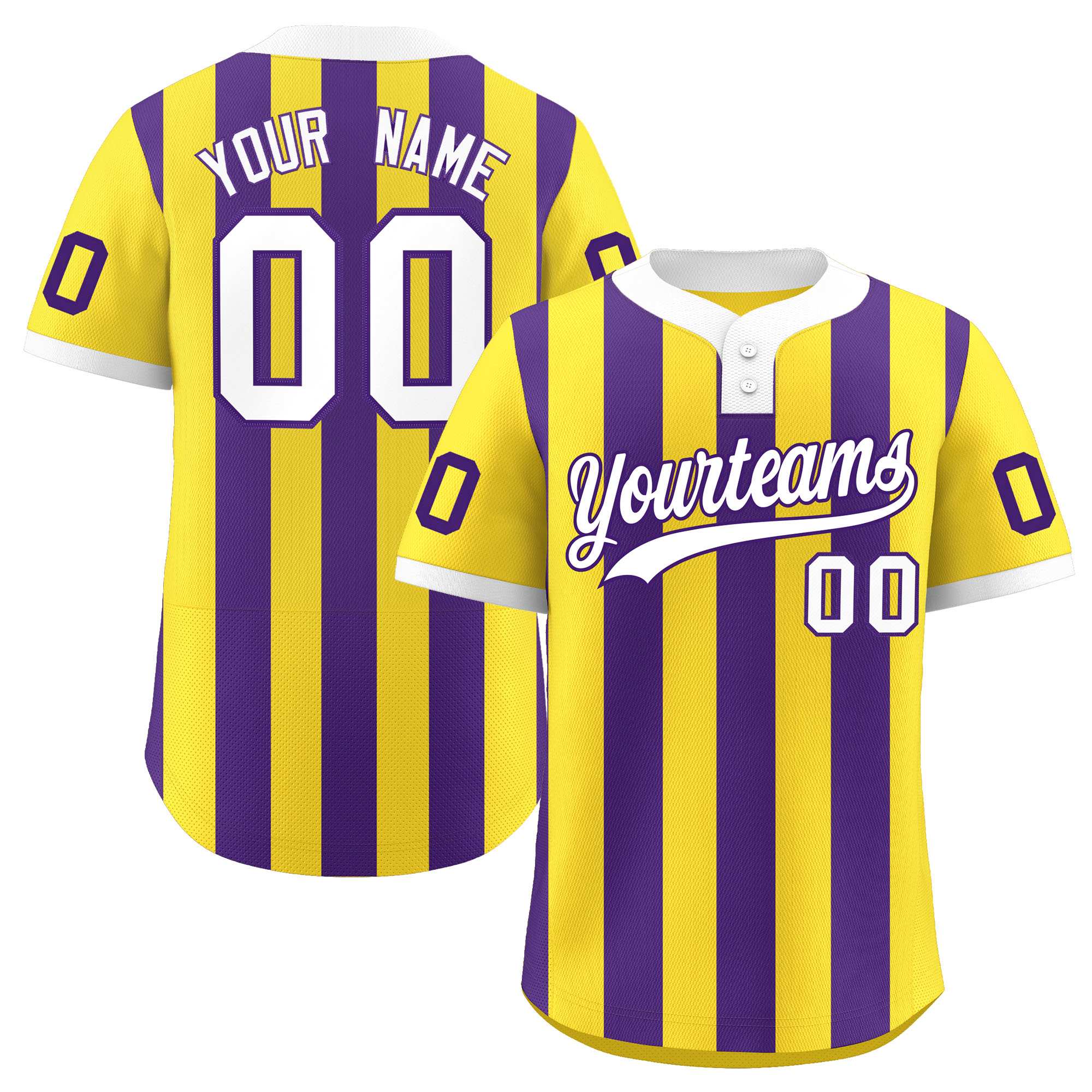 Custom Gold Purple Stripe Fashion Authentic Two-Button Baseball Jersey| KXKSHOP