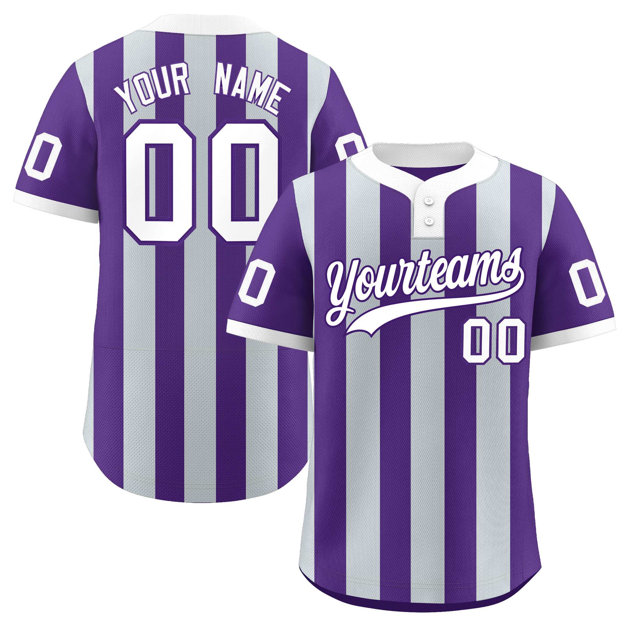 Custom Purple Silver Stripe Fashion Authentic Two-Button Baseball Jersey| KXKSHOP