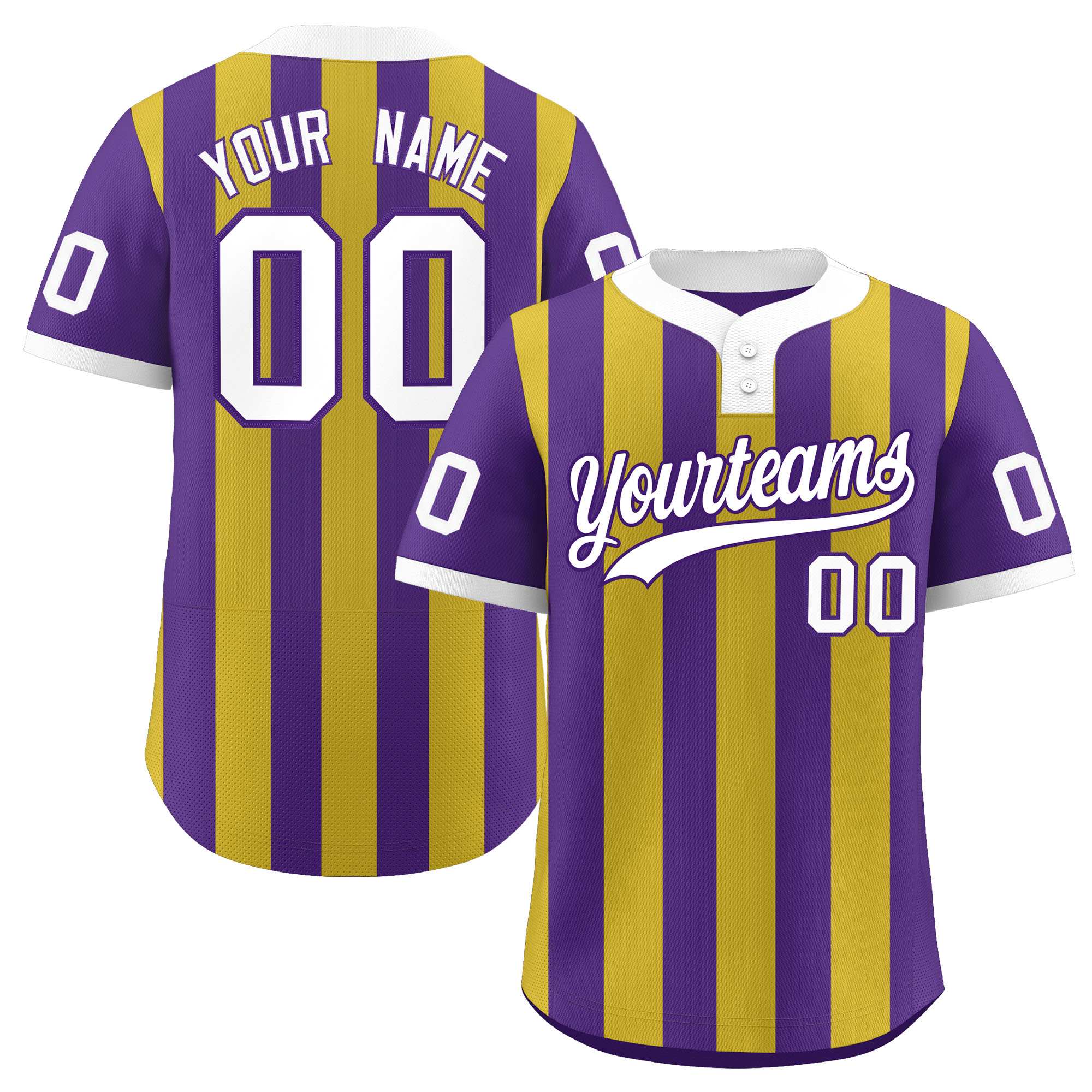 Custom Purple Old Gold Stripe Fashion Authentic Two-Button Baseball Jersey| KXKSHOP